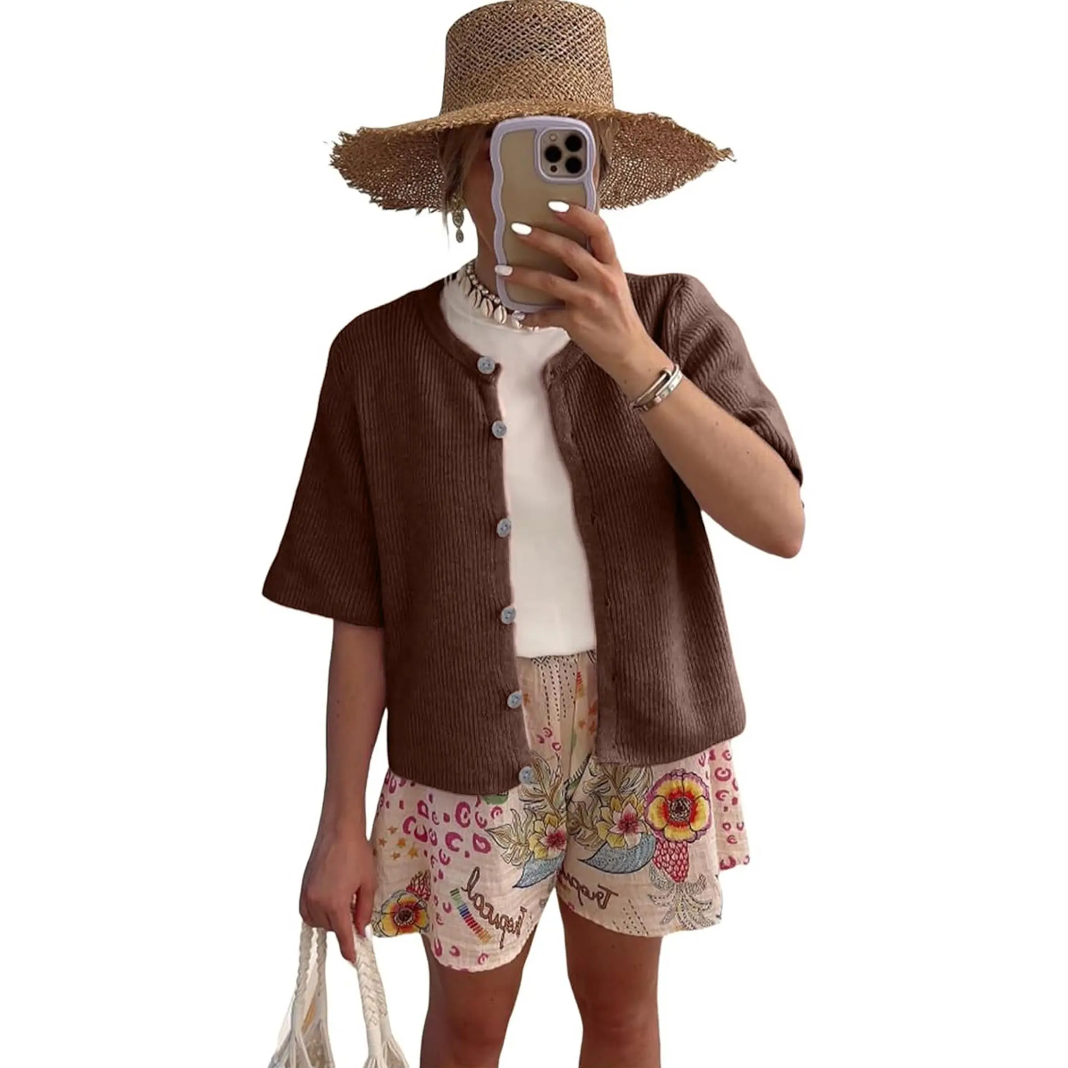 Women's Short Sleeve Cardigan Sweater
