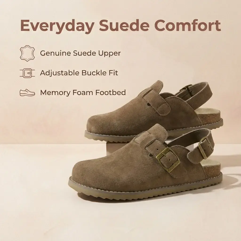 Women's Genuine Suede Slingback Clogs with Memory Foam