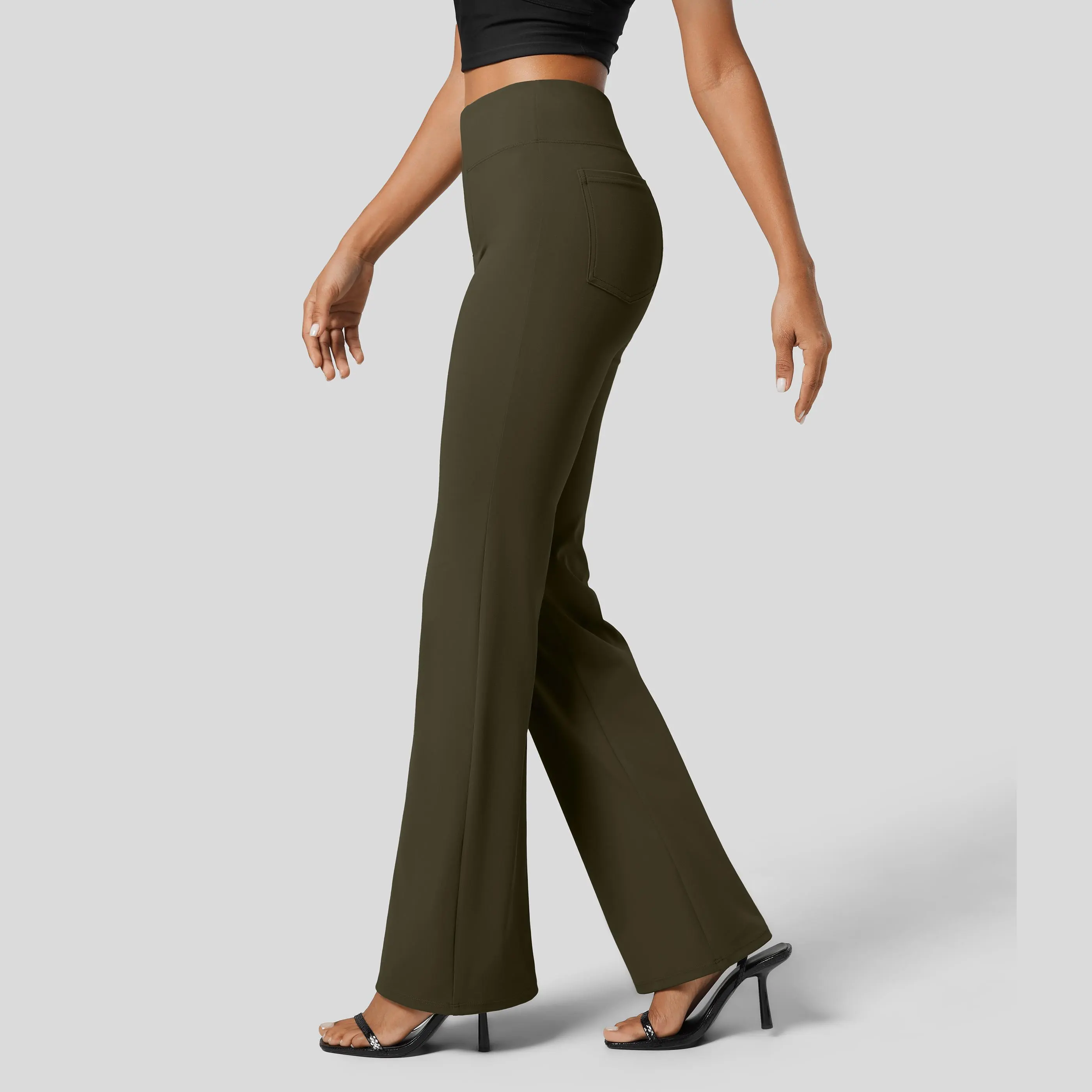 Women's Flex High Waisted Back Side Pocket Slight Flare Work Pants