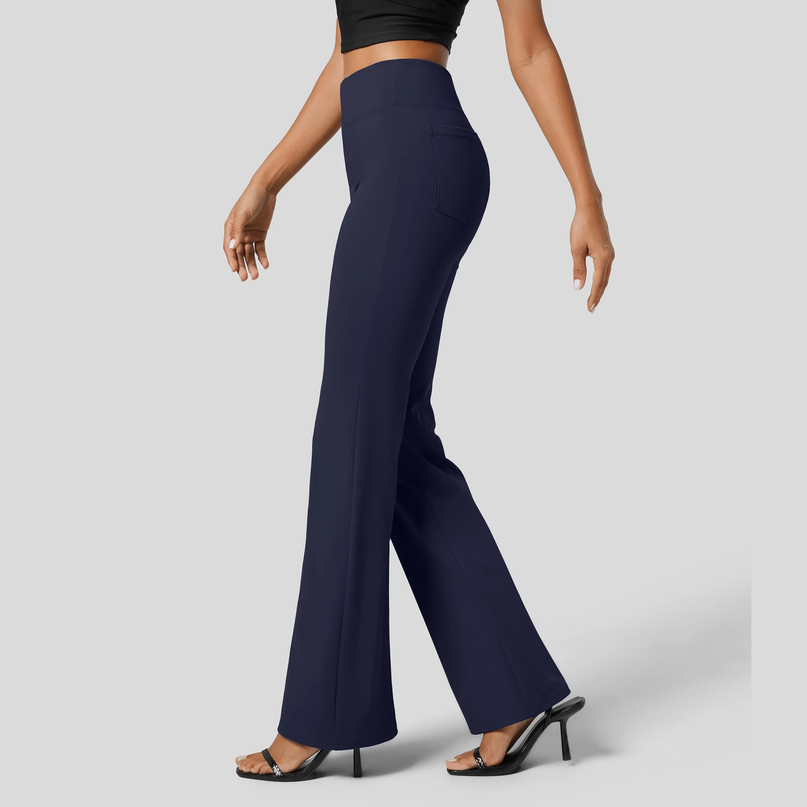 Women's Flex High Waisted Back Side Pocket Slight Flare Work Pants