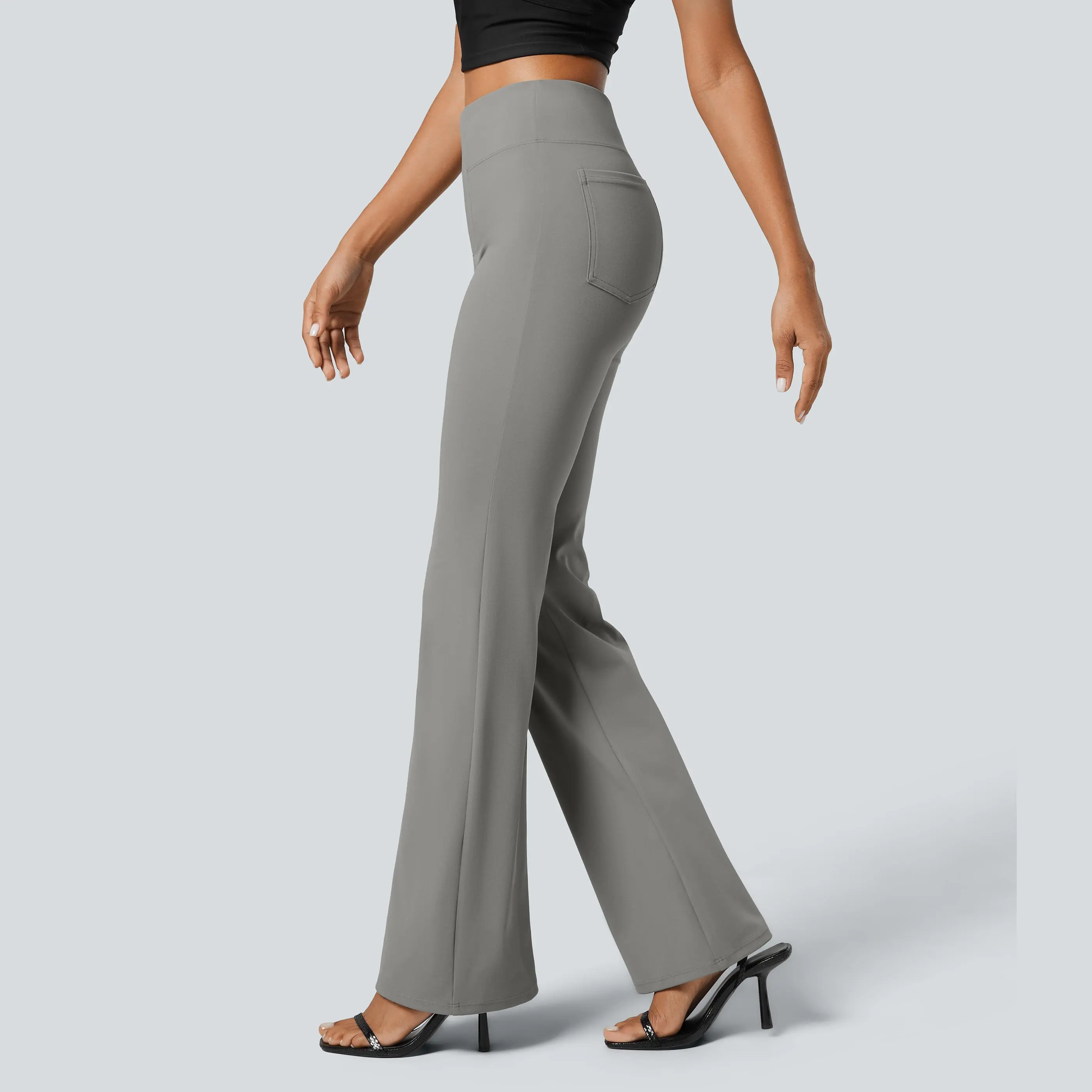 Women's Flex High Waisted Back Side Pocket Slight Flare Work Pants