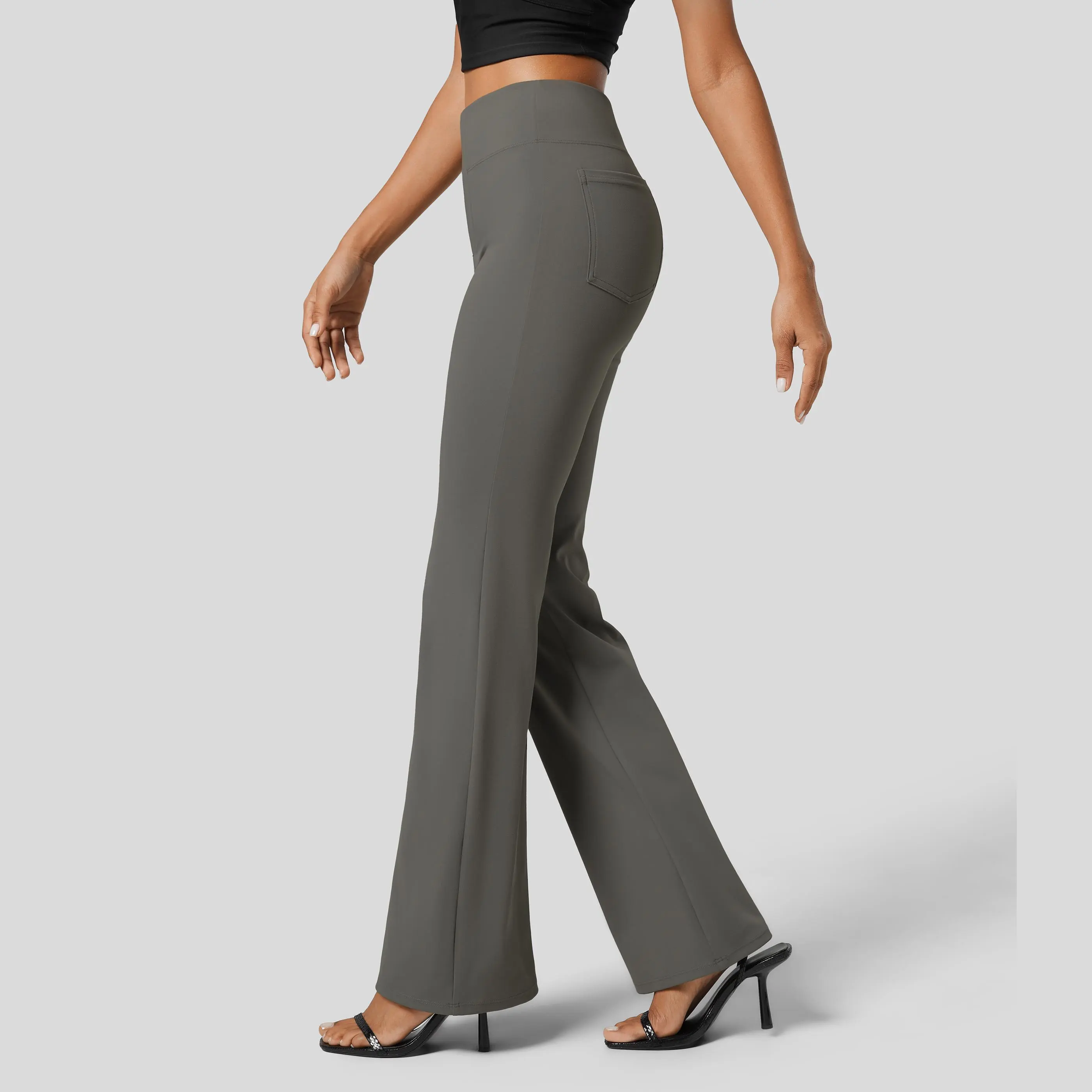 Women's Flex High Waisted Back Side Pocket Slight Flare Work Pants