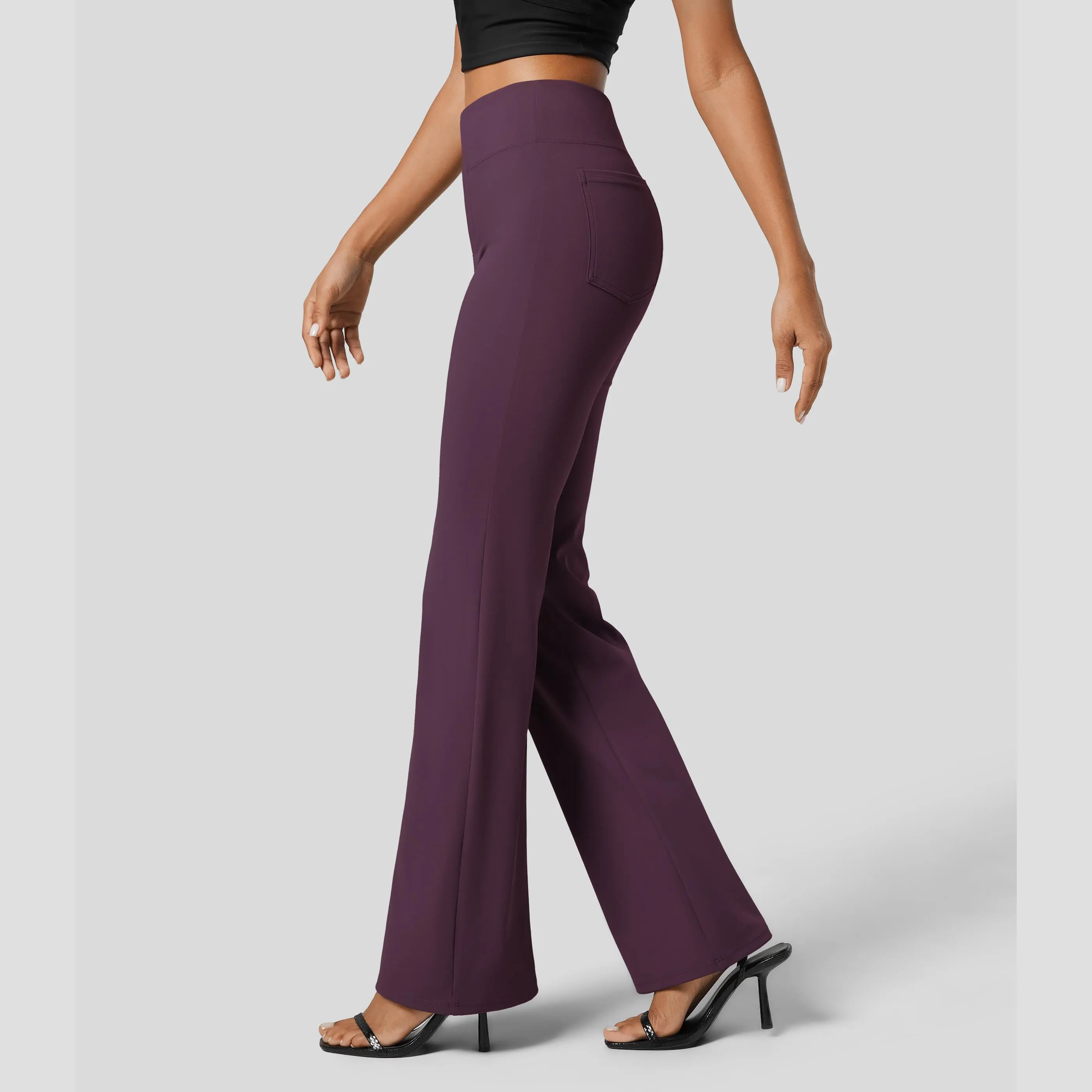 Women's Flex High Waisted Back Side Pocket Slight Flare Work Pants