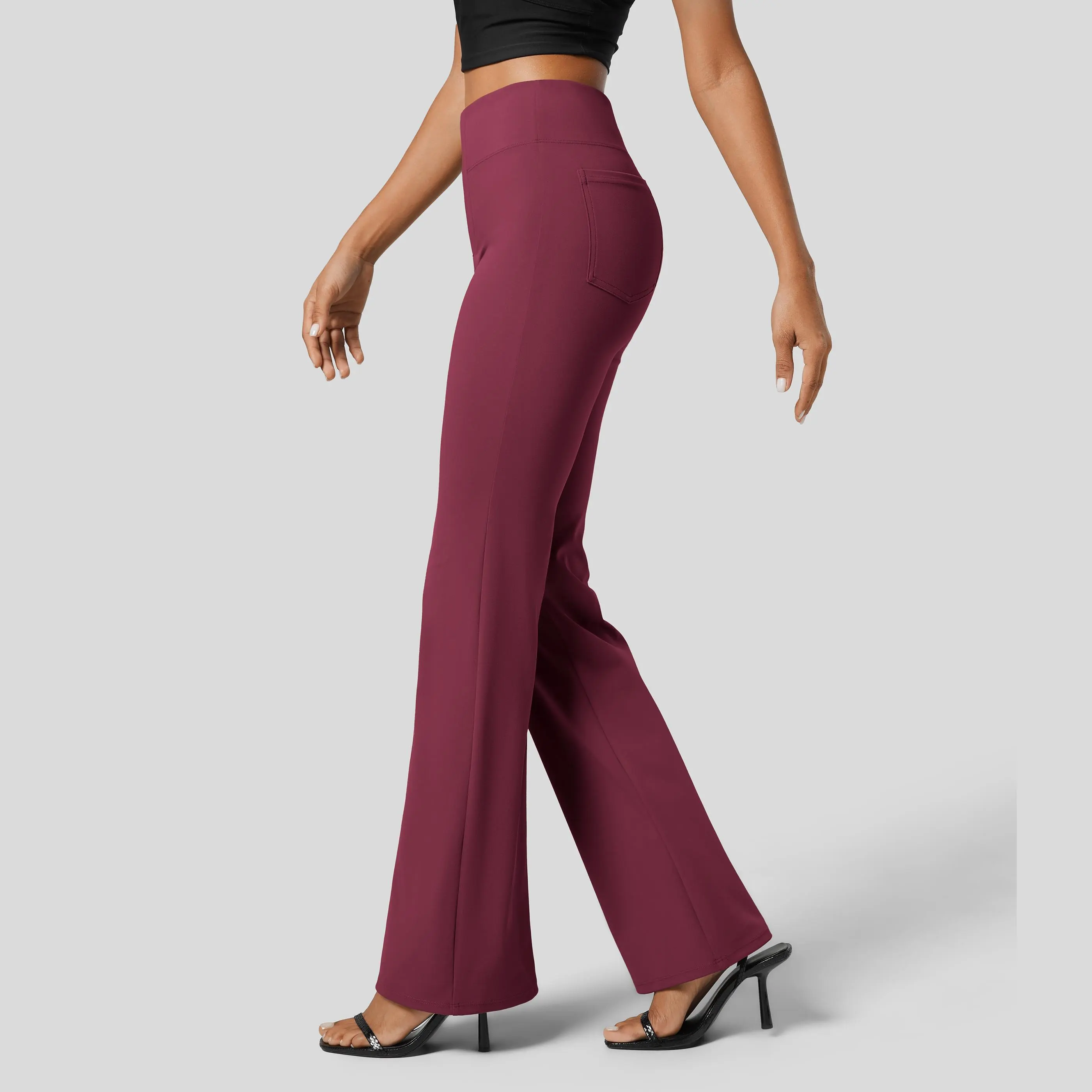 Women's Flex High Waisted Back Side Pocket Slight Flare Work Pants