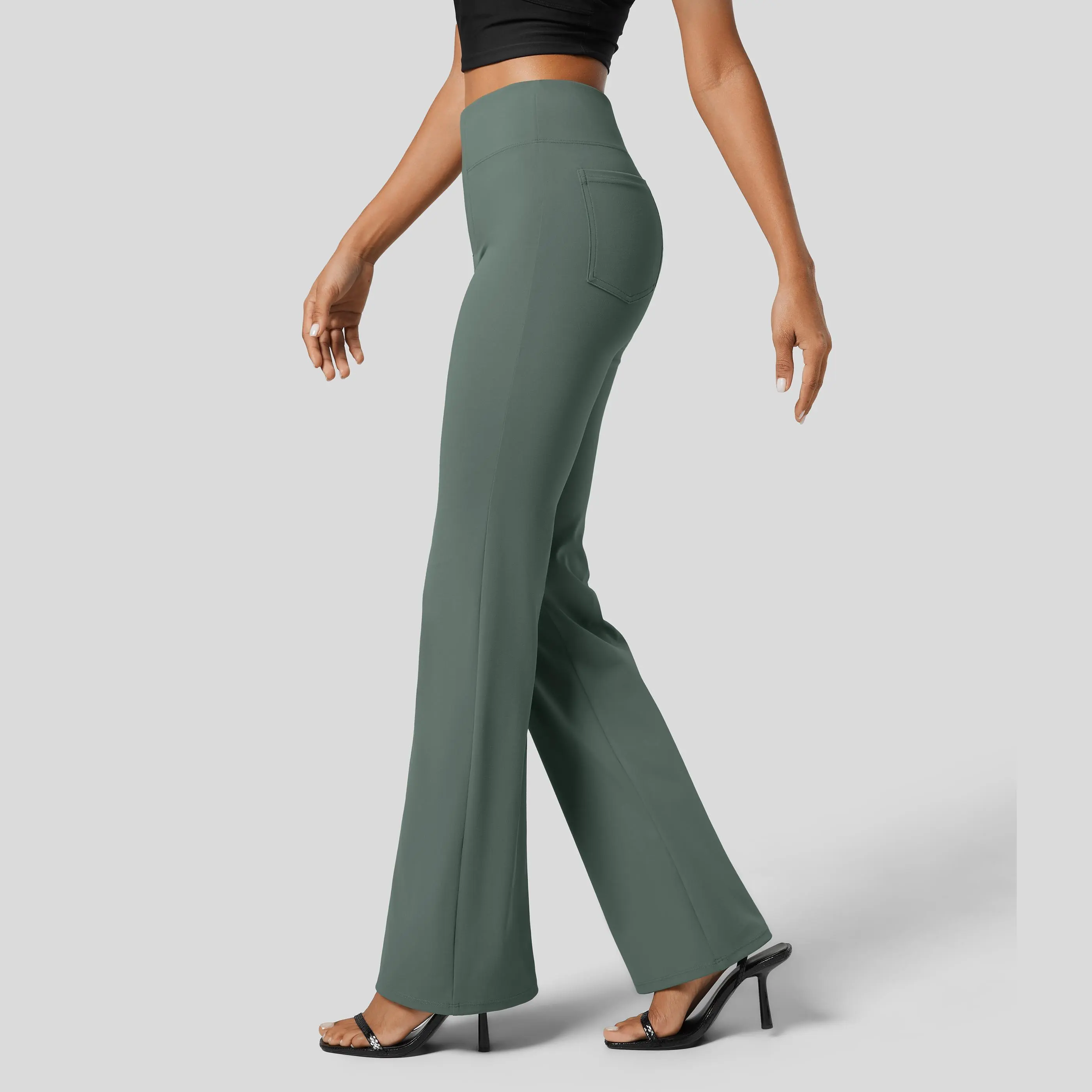 Women's Flex High Waisted Back Side Pocket Slight Flare Work Pants
