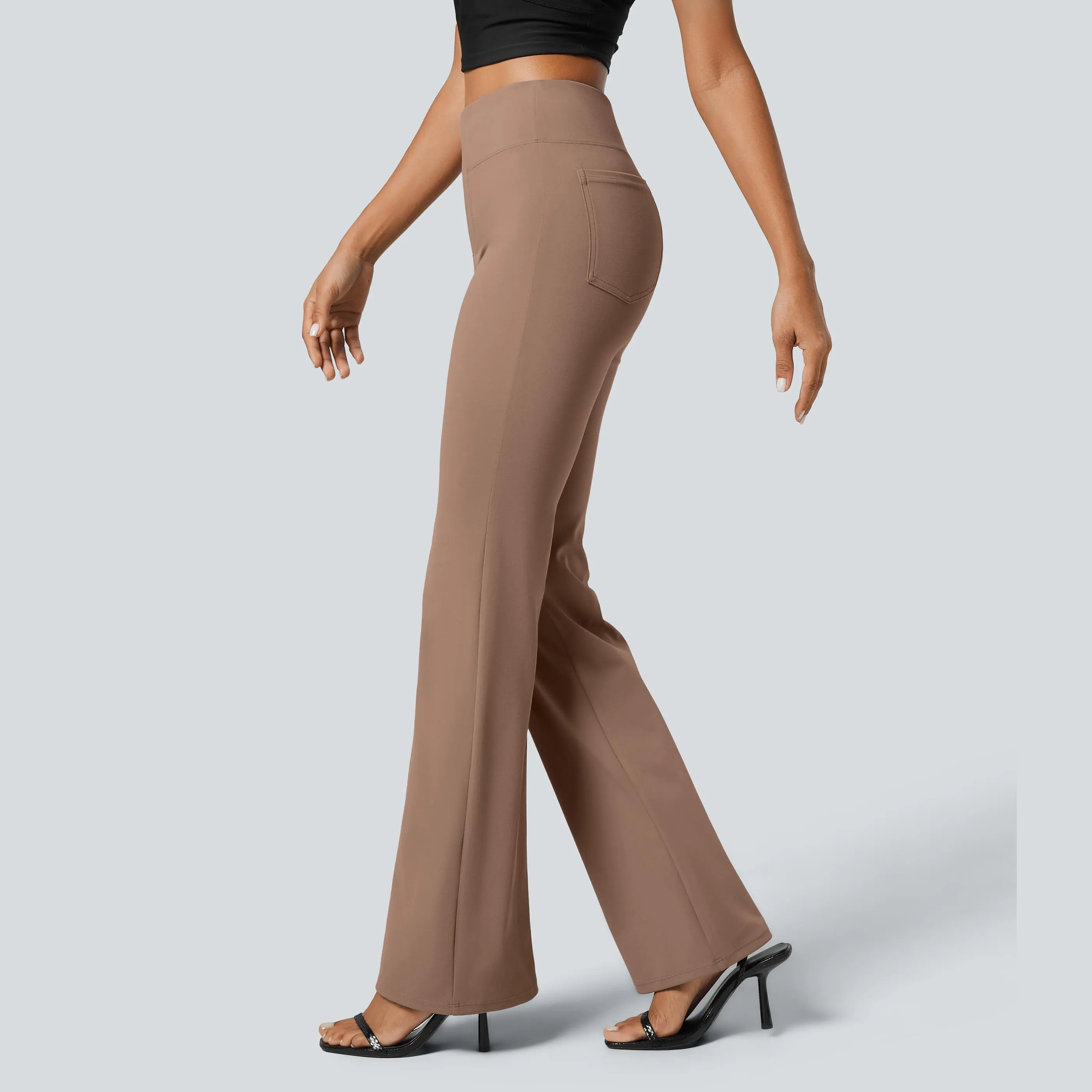 Women's Flex High Waisted Back Side Pocket Slight Flare Work Pants