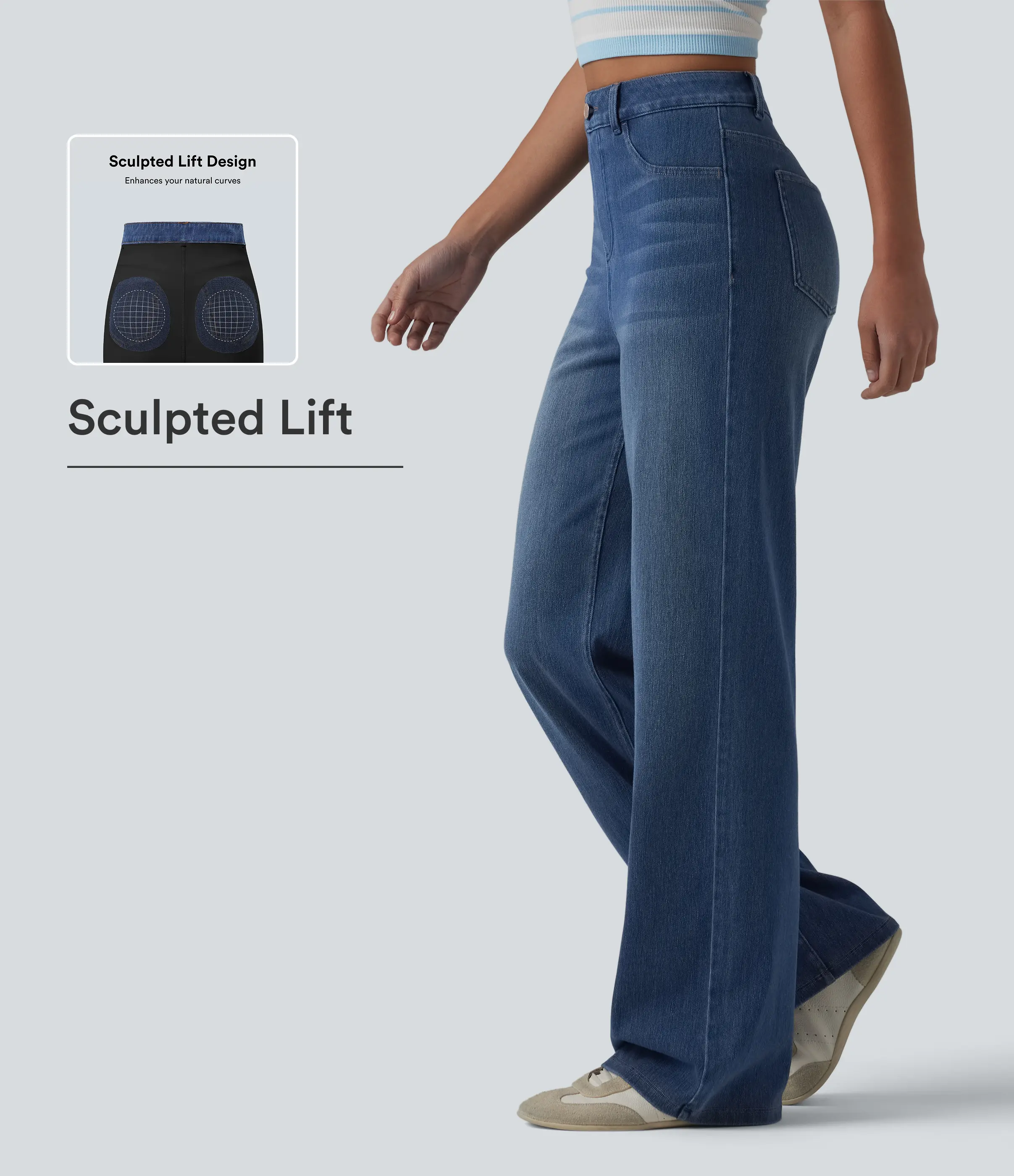 Women's Flex High Waisted Sculpted Lift Design Straight Leg Casual Jeans with Pockets