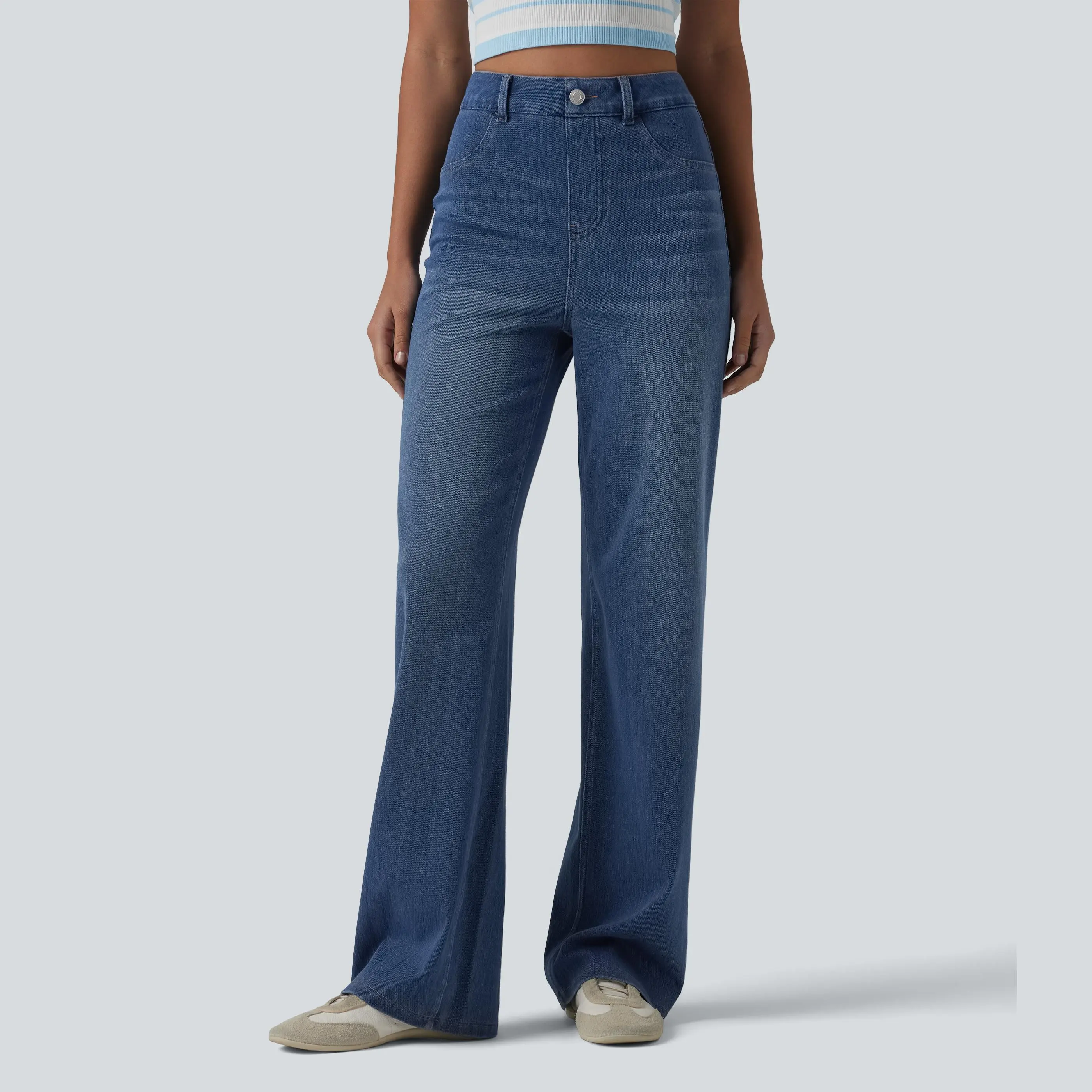 Women's Flex High Waisted Sculpted Lift Design Straight Leg Casual Jeans with Pockets