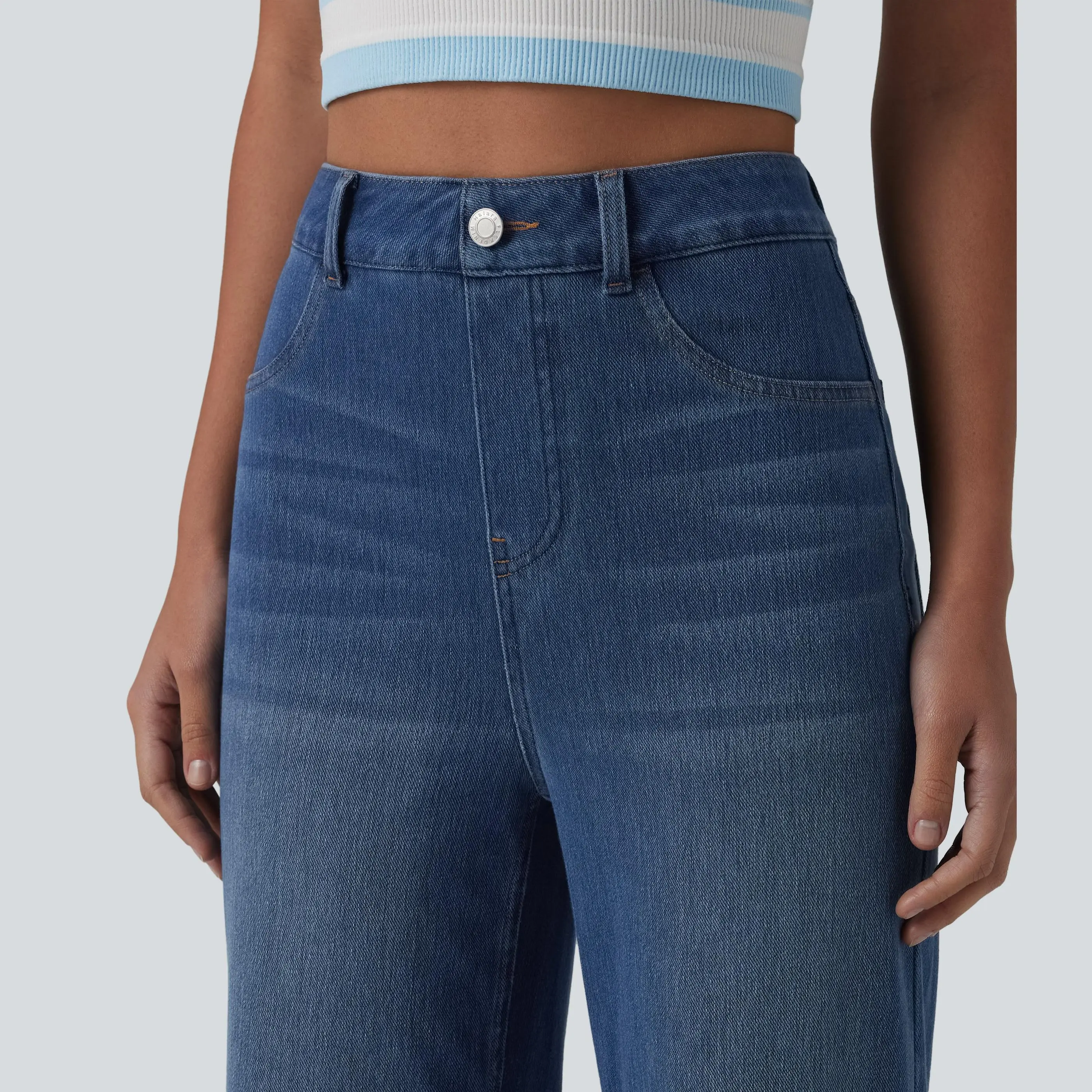 Women's Flex High Waisted Sculpted Lift Design Straight Leg Casual Jeans with Pockets