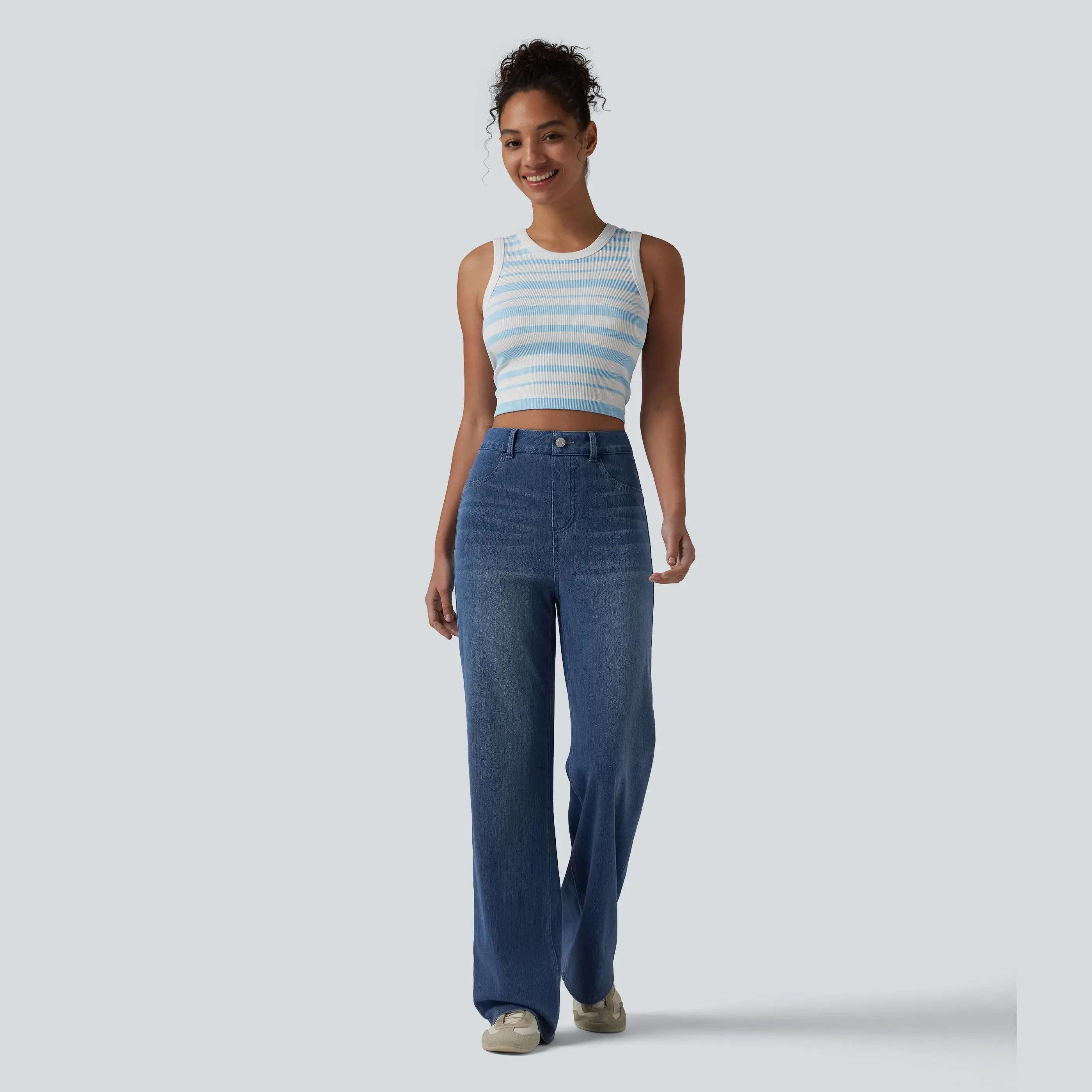 Women's Flex High Waisted Sculpted Lift Design Straight Leg Casual Jeans with Pockets