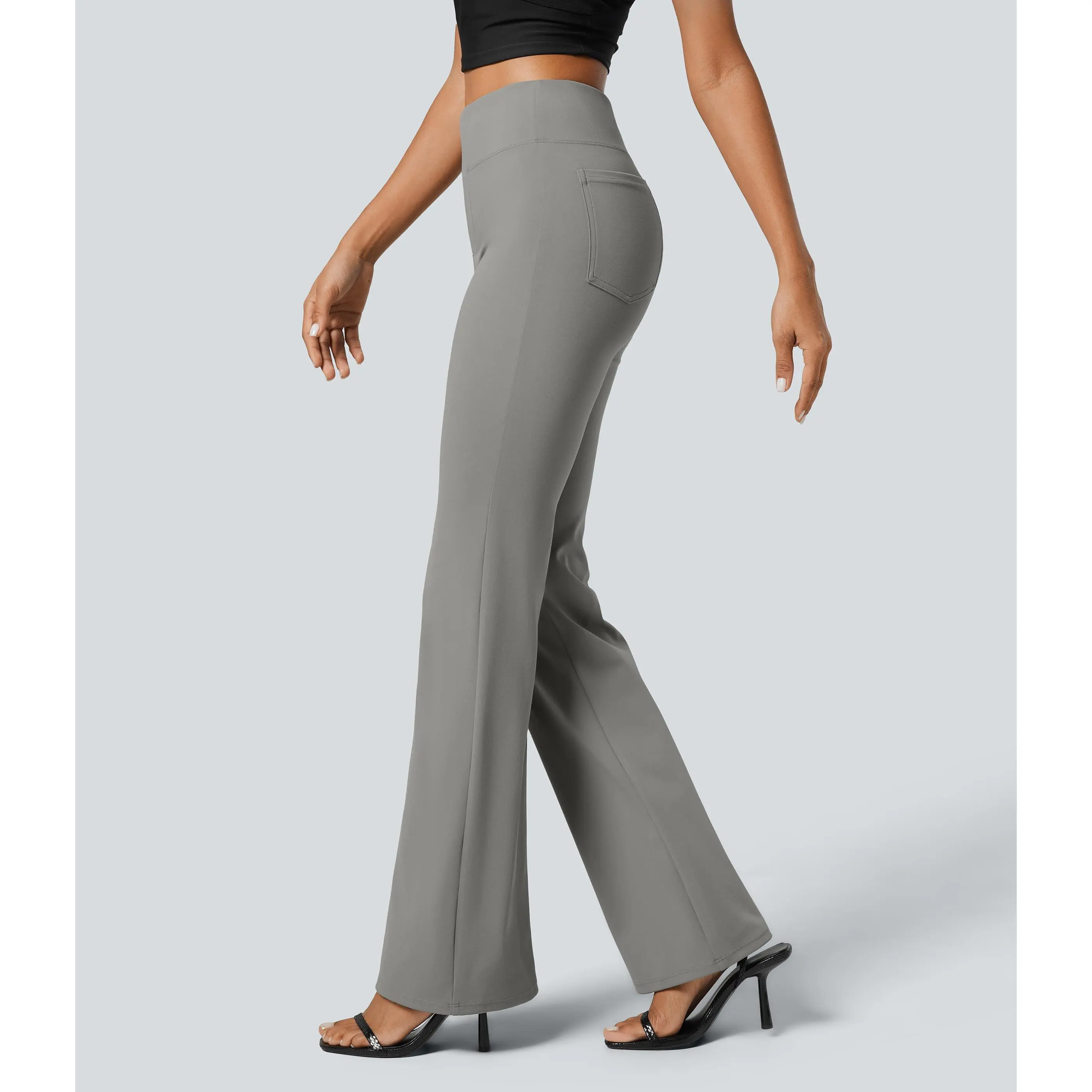 Women's Flex High Waisted Back Side Pocket Slight Flare Work Pants