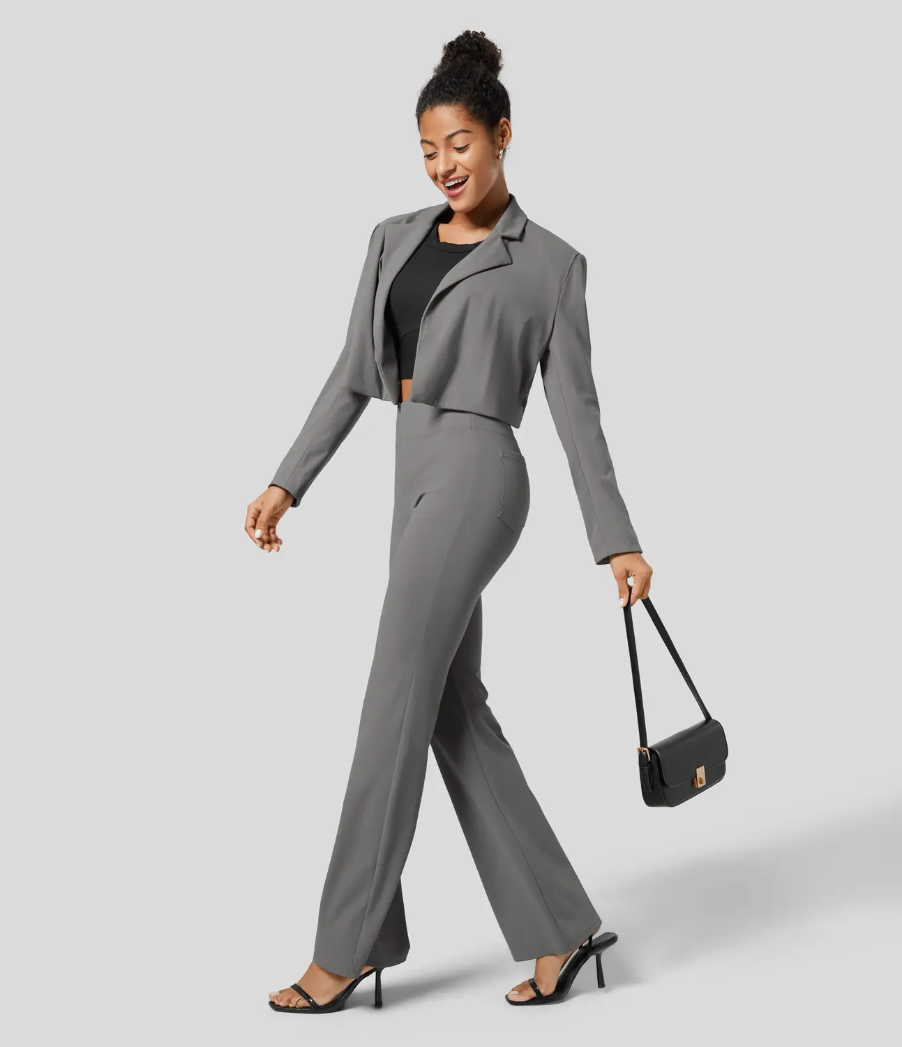 Women's Flex High Waisted Back Side Pocket Slight Flare Work Pants