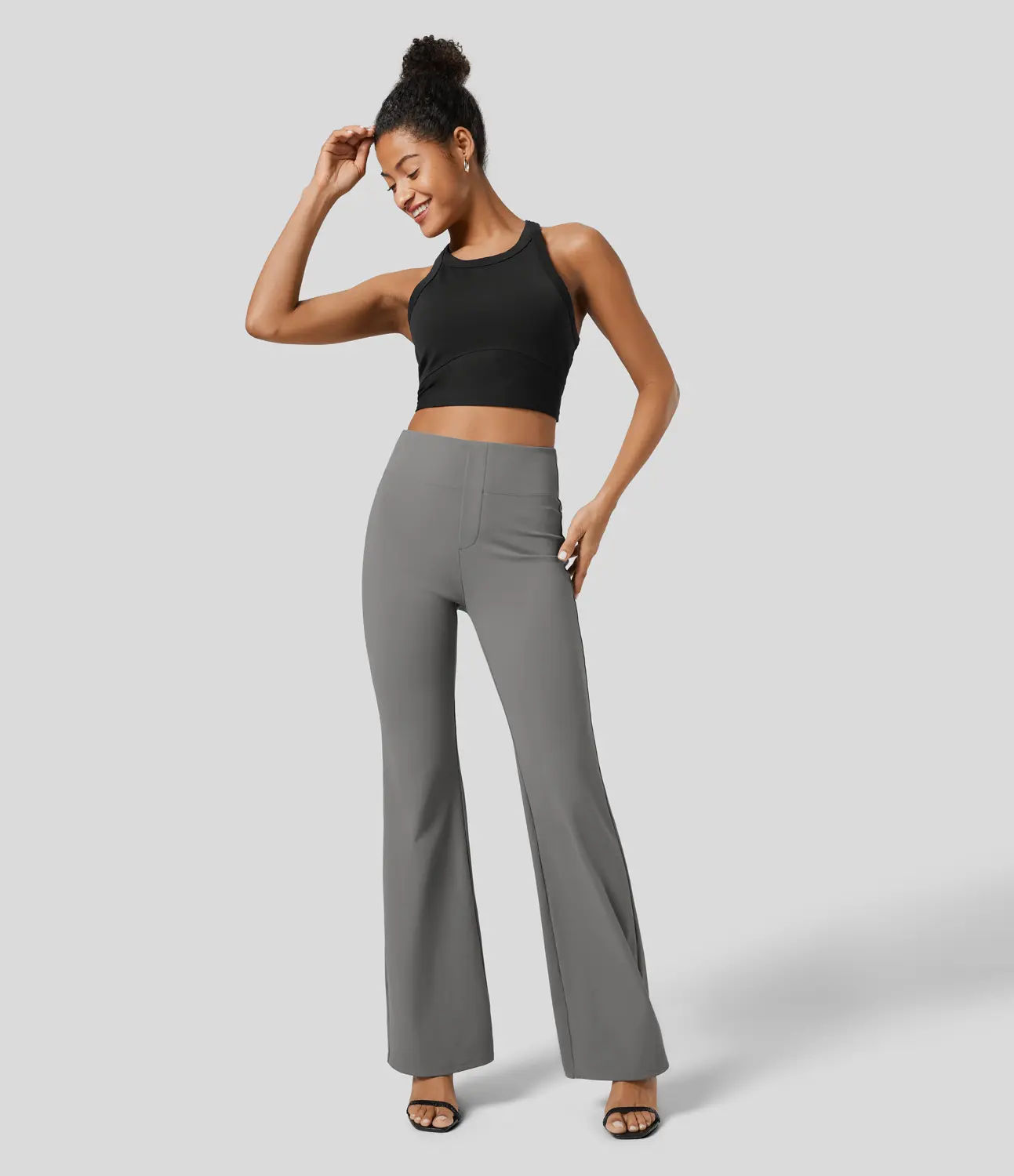 Women's Flex High Waisted Back Side Pocket Slight Flare Work Pants