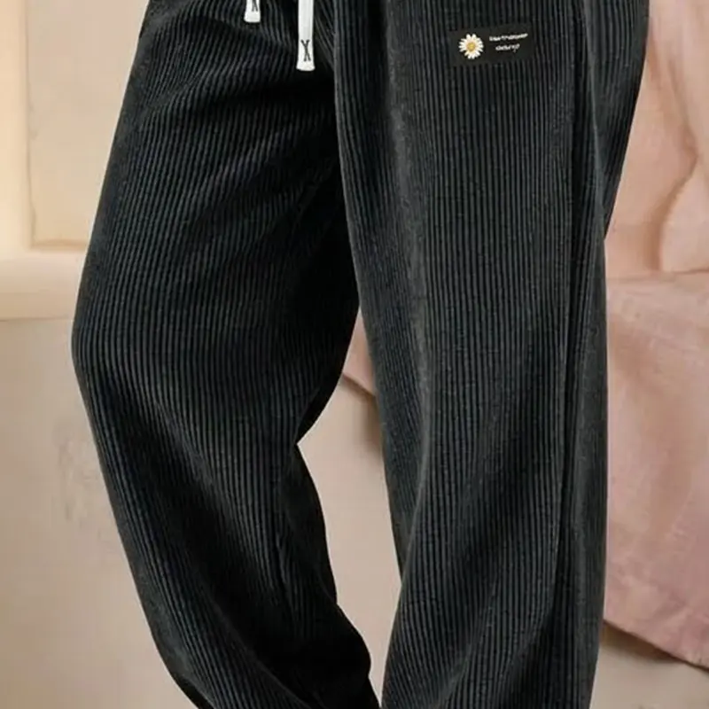 Women's Straight Leg Corduroy Pants with Drawstring Waist