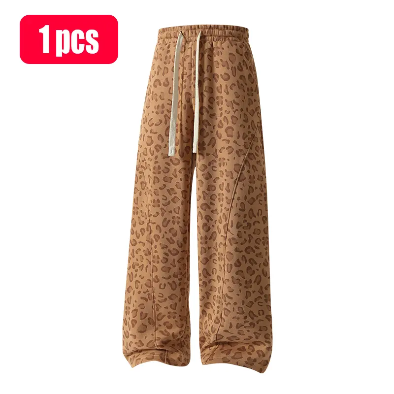 Men's 100% Cotton Leopard Print Loose Fit Sweatpants