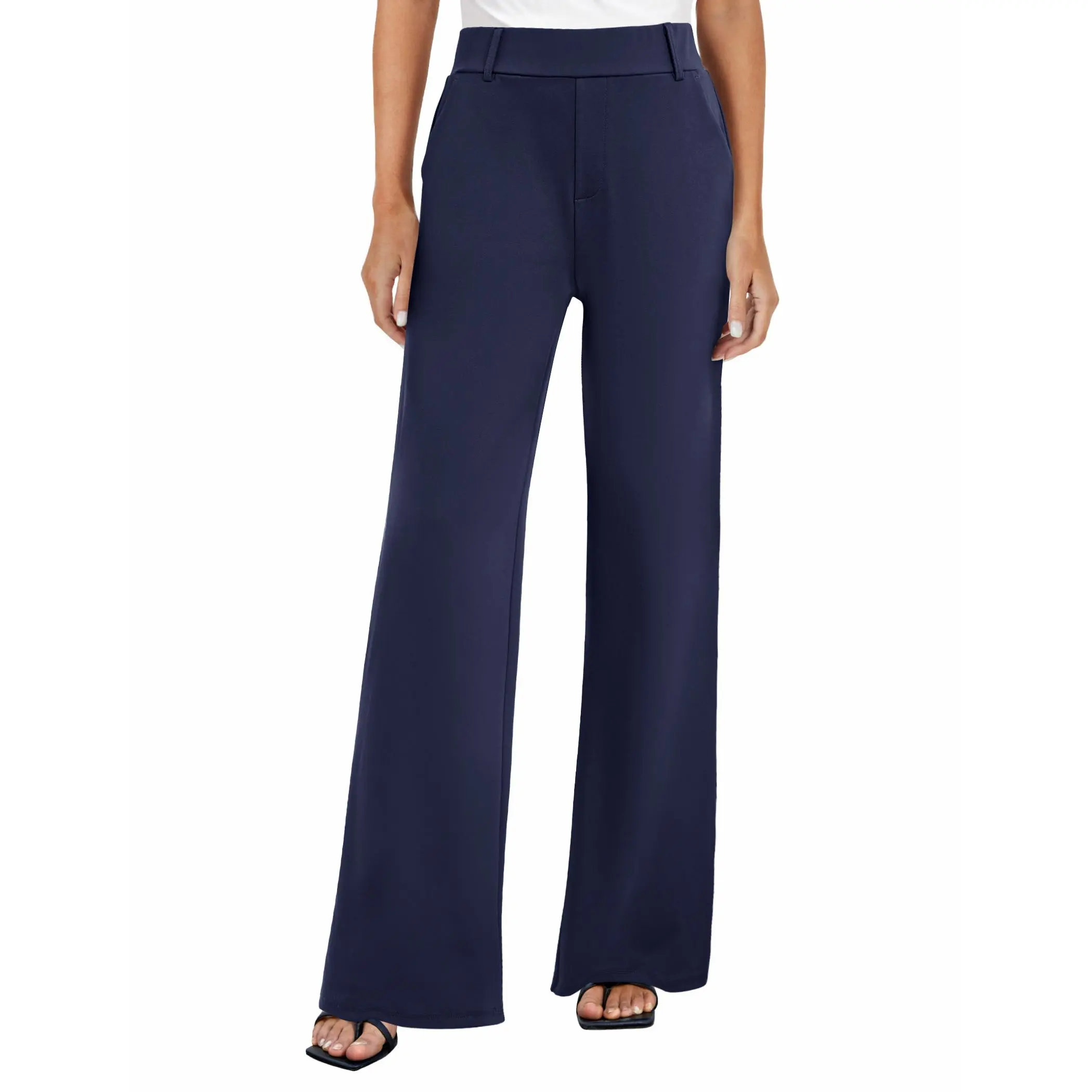 Women's Wide Leg Dress Pants High Waisted Stretchy Work Trousers Business Casual Office Pull on Slacks with Pockets
