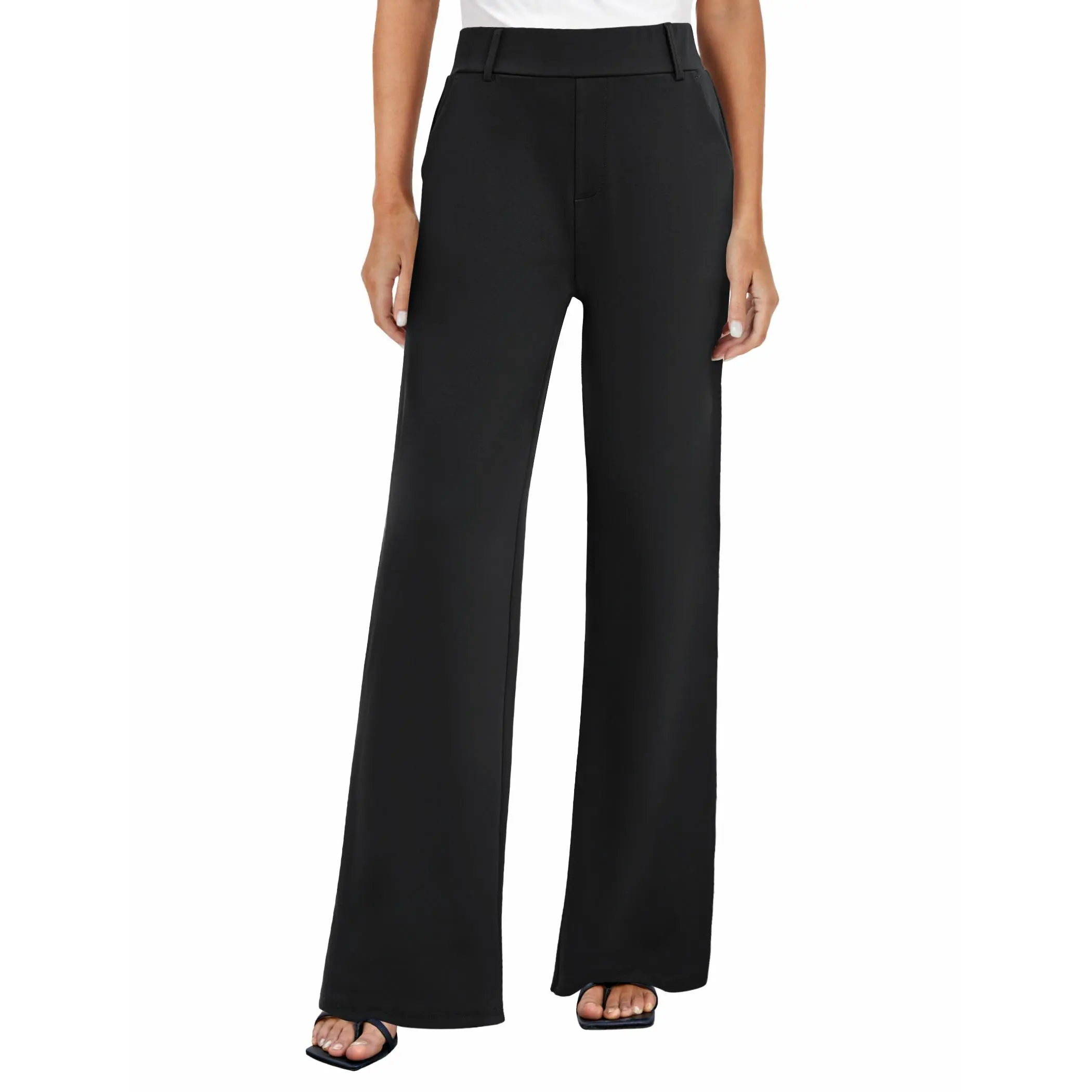 Women's Wide Leg Dress Pants High Waisted Stretchy Work Trousers Business Casual Office Pull on Slacks with Pockets
