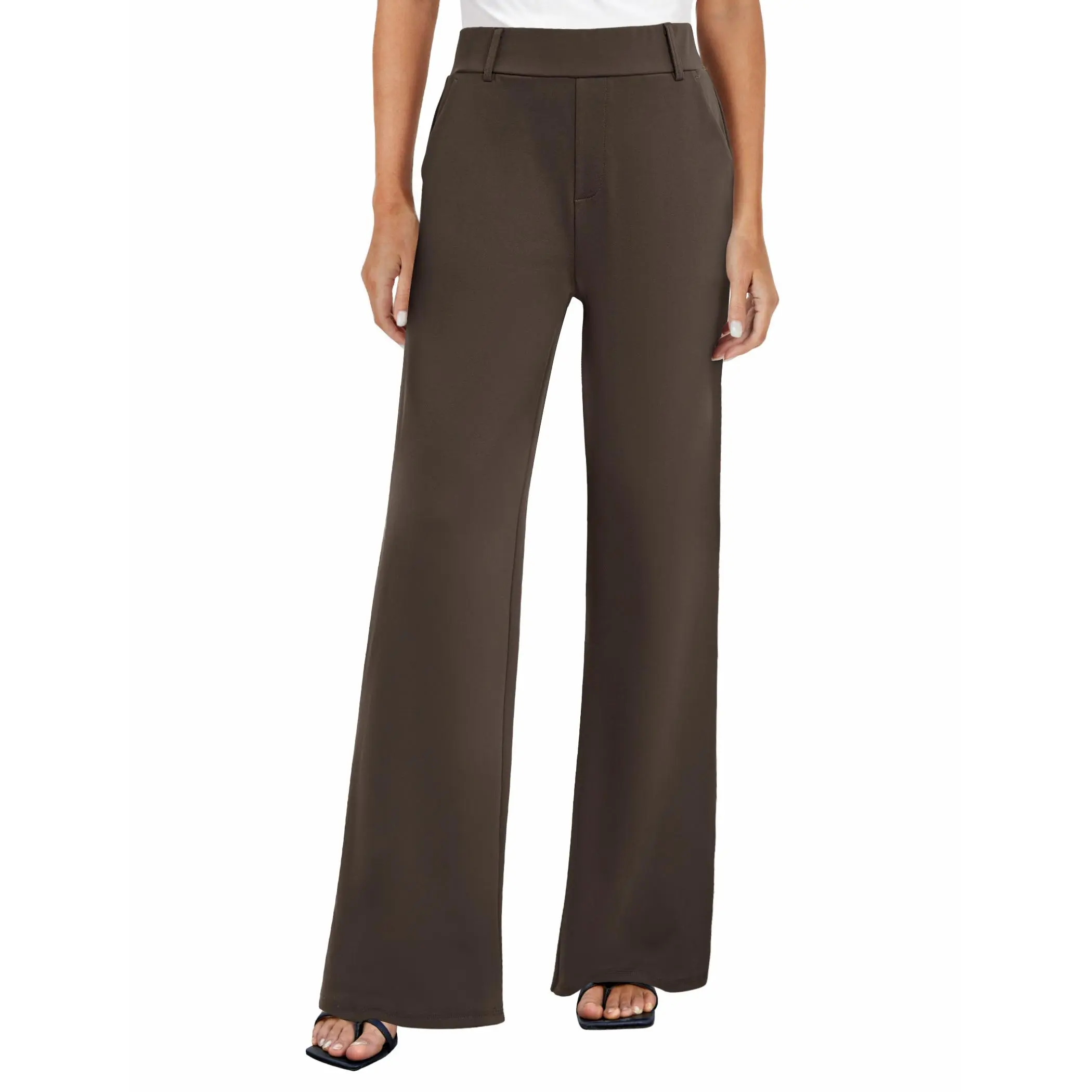 Women's Wide Leg Dress Pants High Waisted Stretchy Work Trousers Business Casual Office Pull on Slacks with Pockets