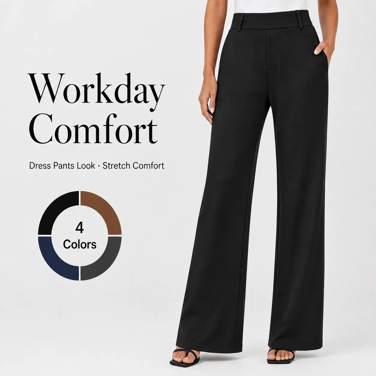 Women's Wide Leg Dress Pants High Waisted Stretchy Work Trousers Business Casual Office Pull on Slacks with Pockets