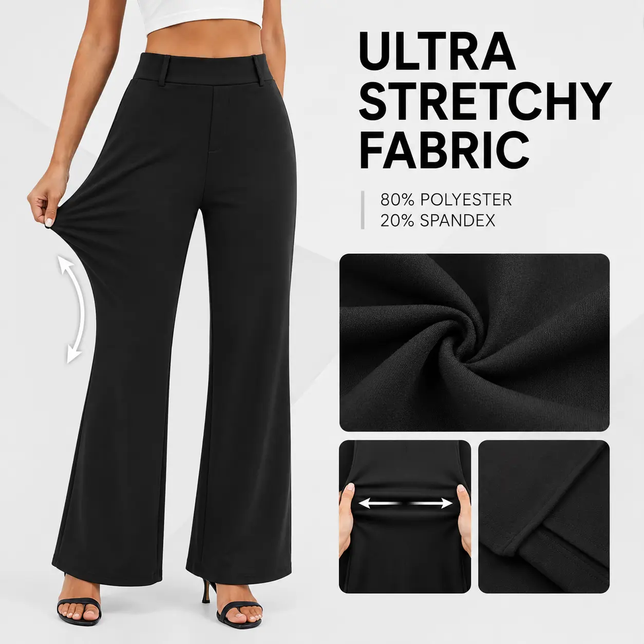 Women's Wide Leg Dress Pants High Waisted Stretchy Work Trousers Business Casual Office Pull on Slacks with Pockets