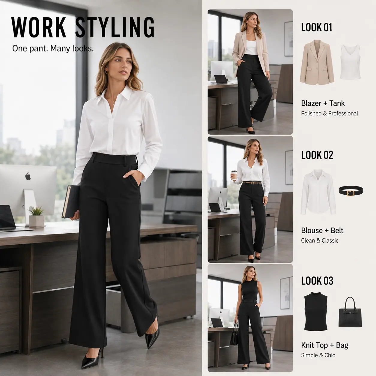 Women's Wide Leg Dress Pants High Waisted Stretchy Work Trousers Business Casual Office Pull on Slacks with Pockets