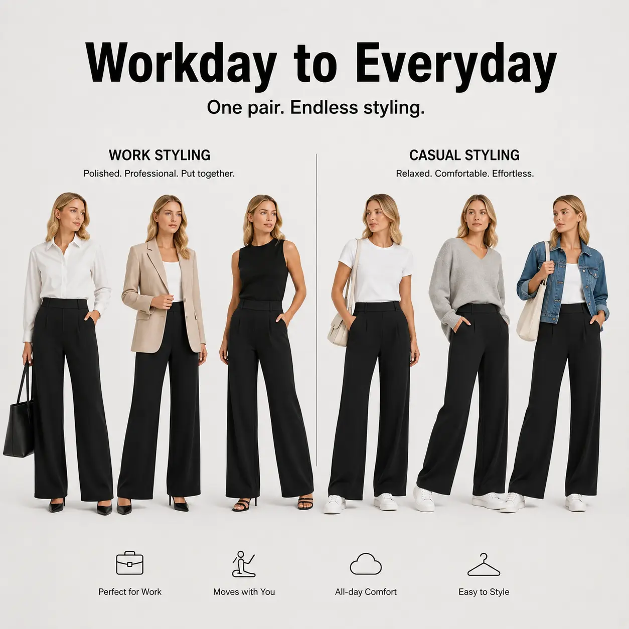 Women's Wide Leg Dress Pants High Waisted Stretchy Work Trousers Business Casual Office Pull on Slacks with Pockets