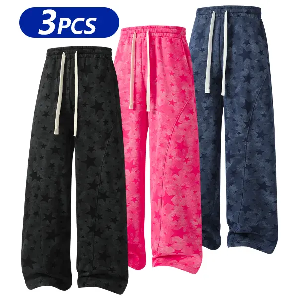 All-Over Star Print Wide-Leg Sweatpants | Cotton-Poly