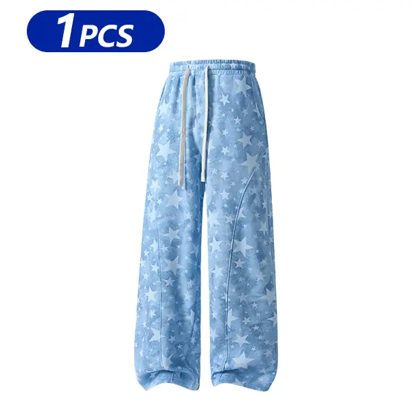 All-Over Star Print Wide-Leg Sweatpants | Cotton-Poly