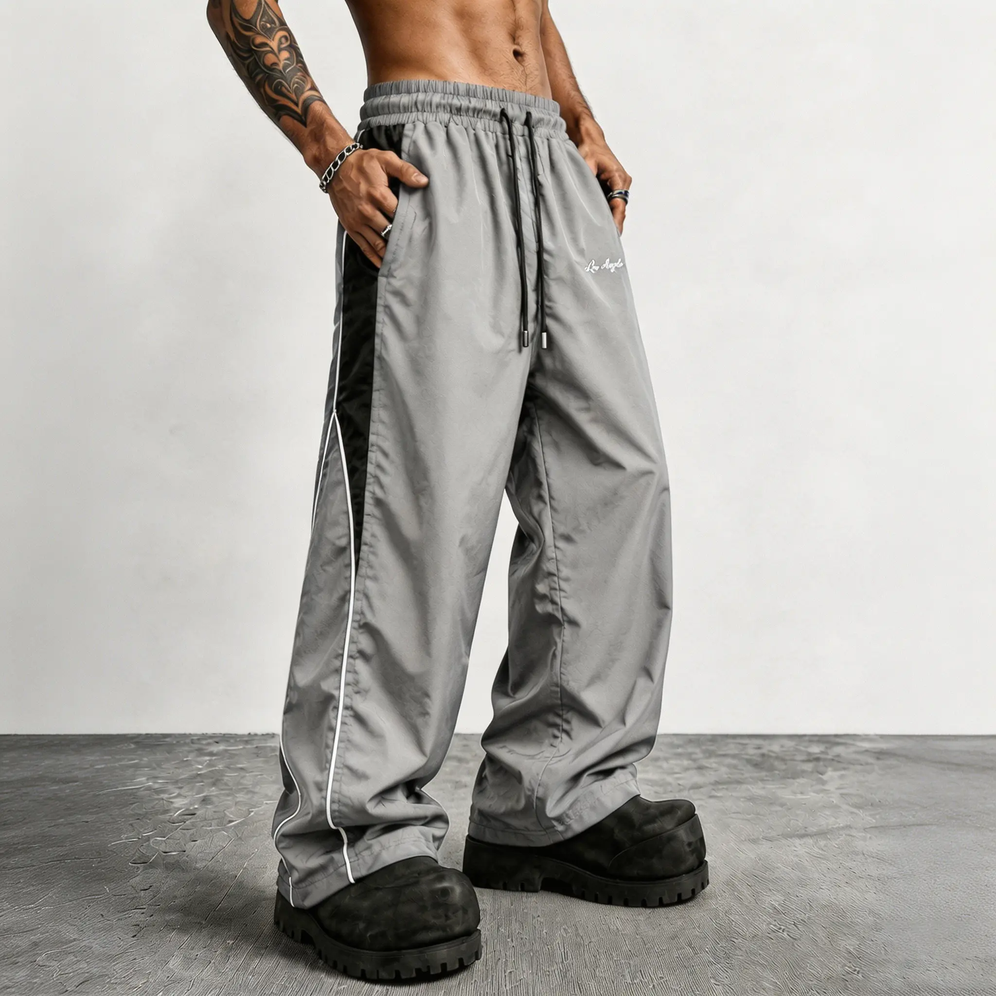 Men's Reflective Strip Wide Leg Casual Pants
