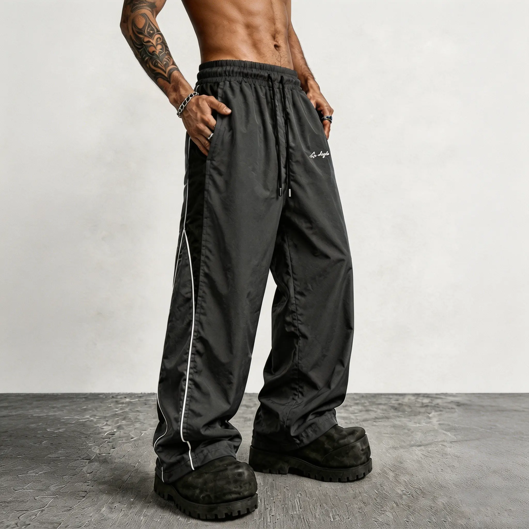 Men's Reflective Strip Wide Leg Casual Pants