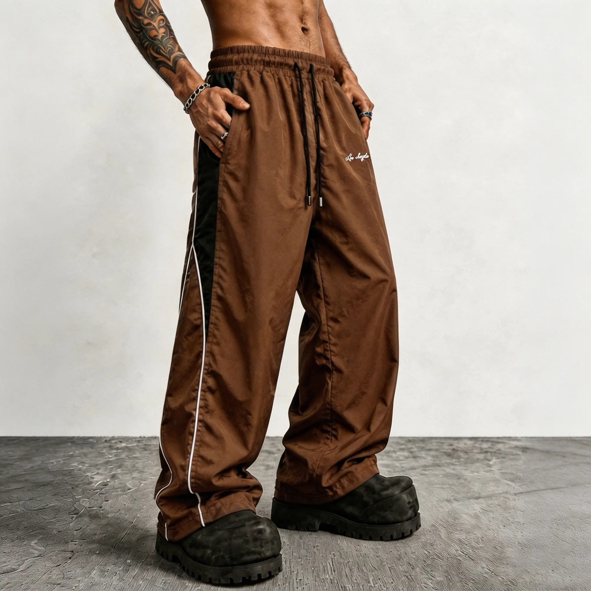 Men's Reflective Strip Wide Leg Casual Pants