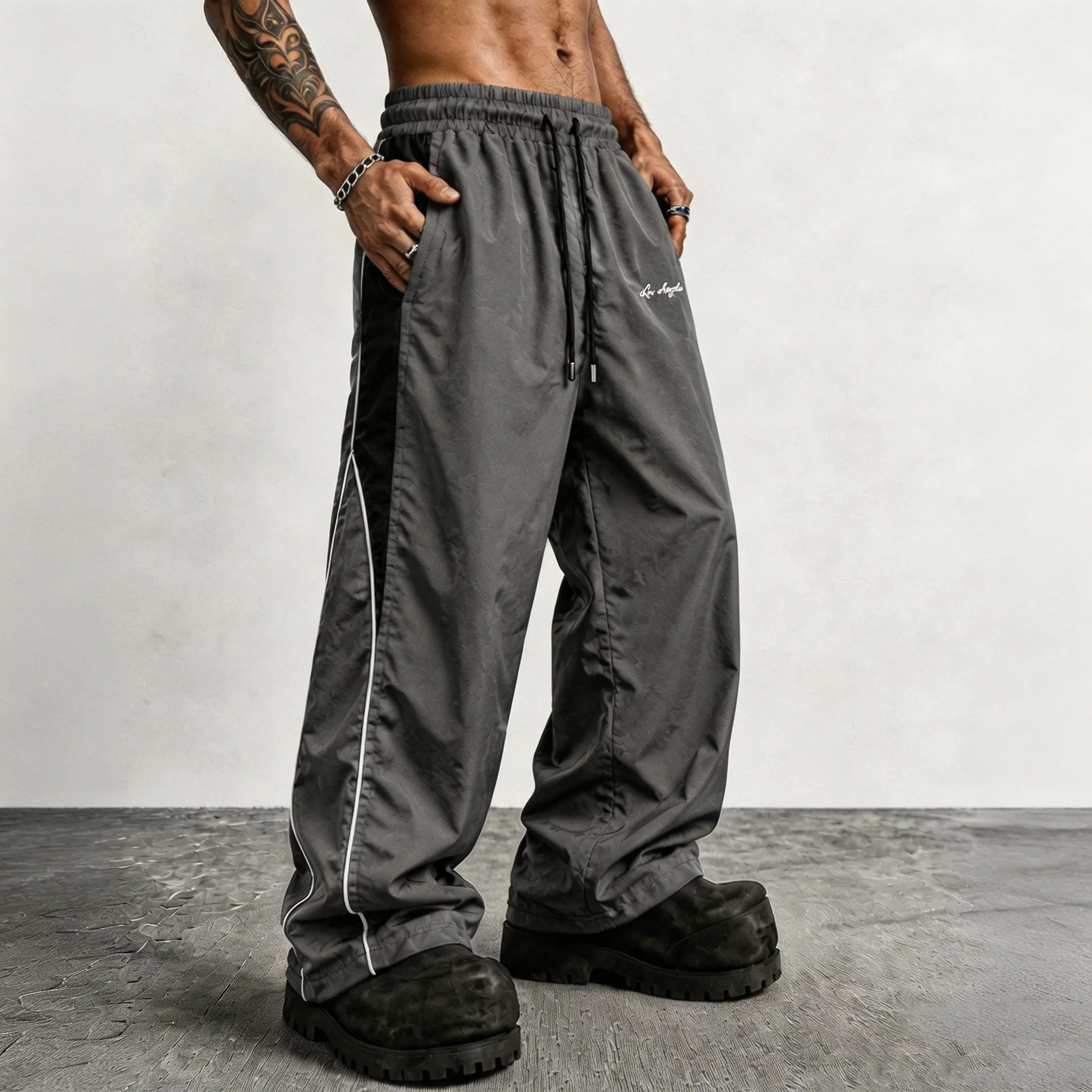 Men's Reflective Strip Wide Leg Casual Pants