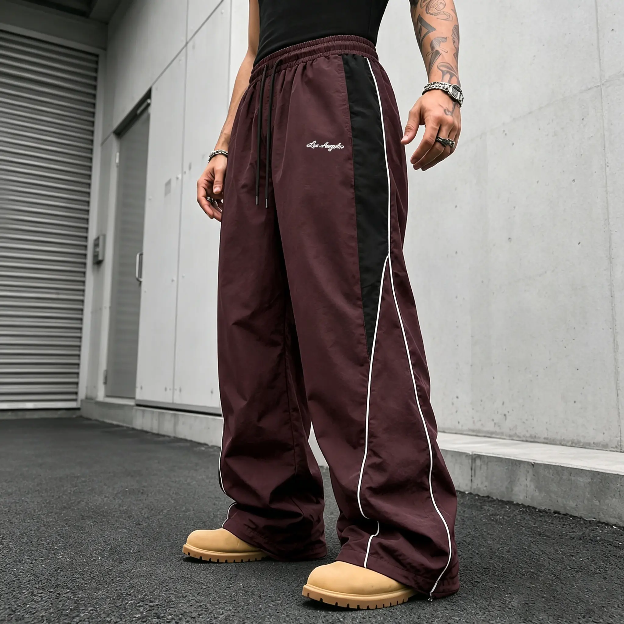 Men's Reflective Strip Wide Leg Casual Pants