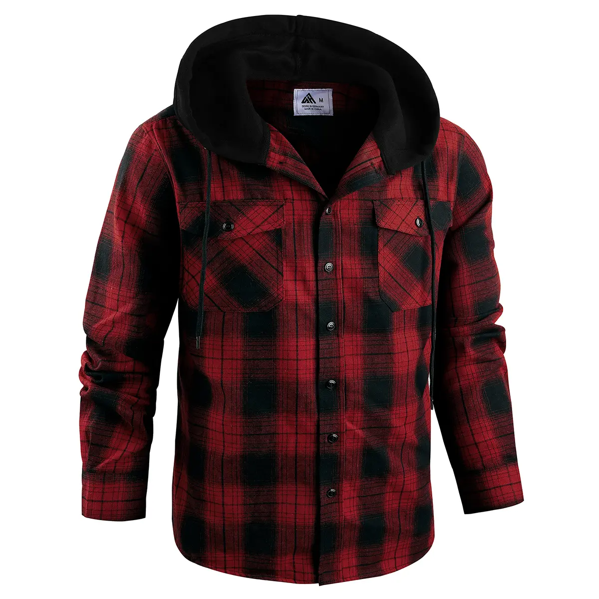 Men's Flannel Plaid Hooded Drawstring Jacket with Pockets
