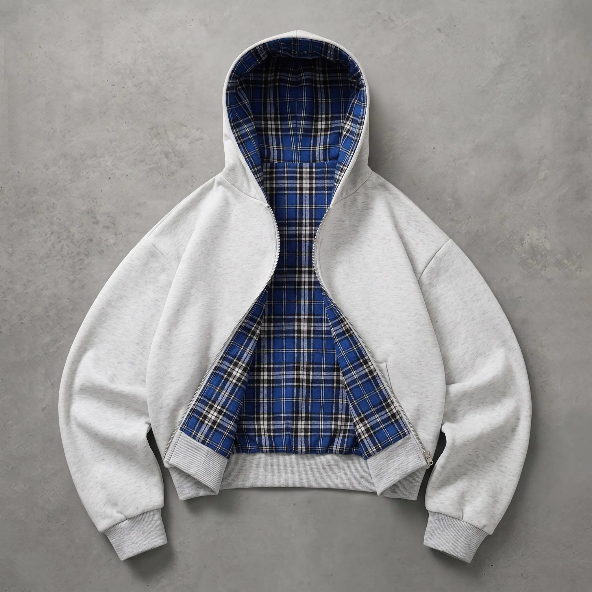 Unisex Cotton Plaid Reversible Hooded Jacket with Pockets