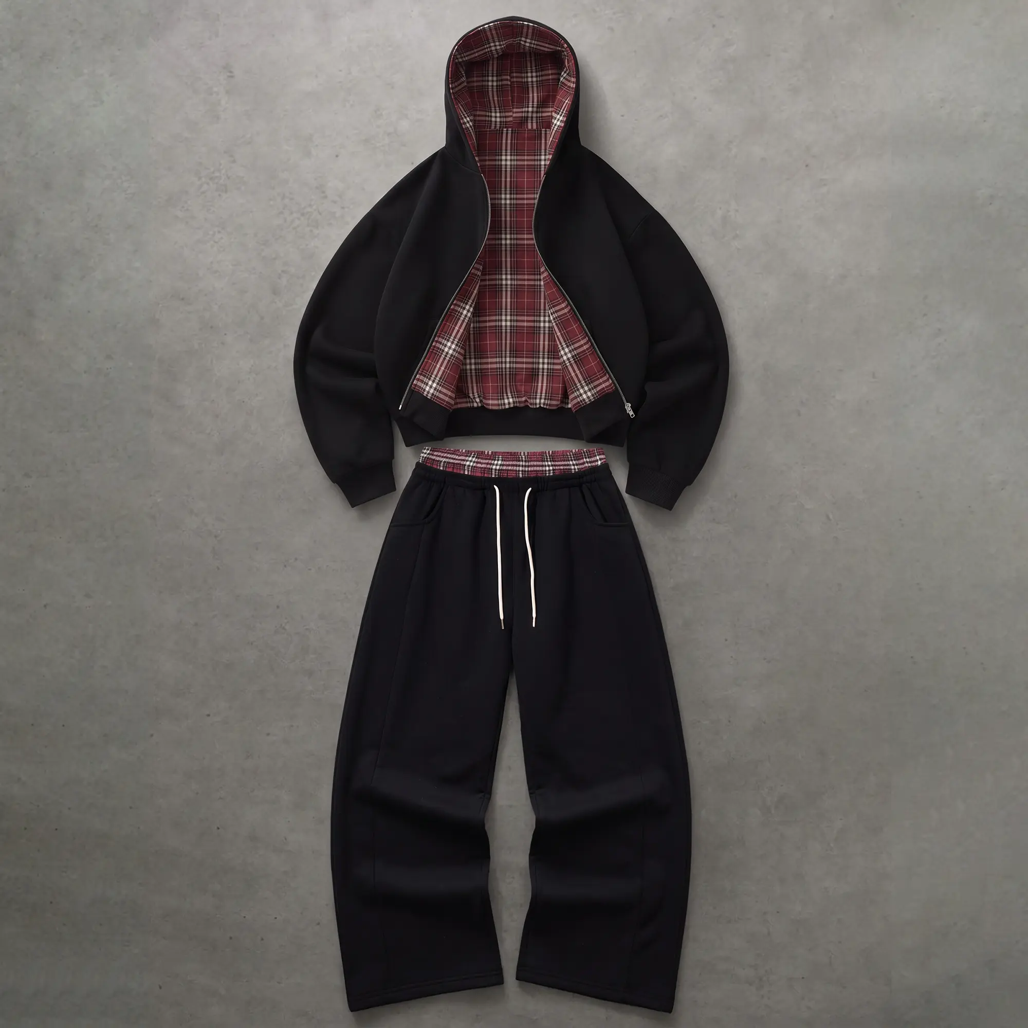 Unisex Cotton Plaid Reversible Hooded Jacket with Pockets