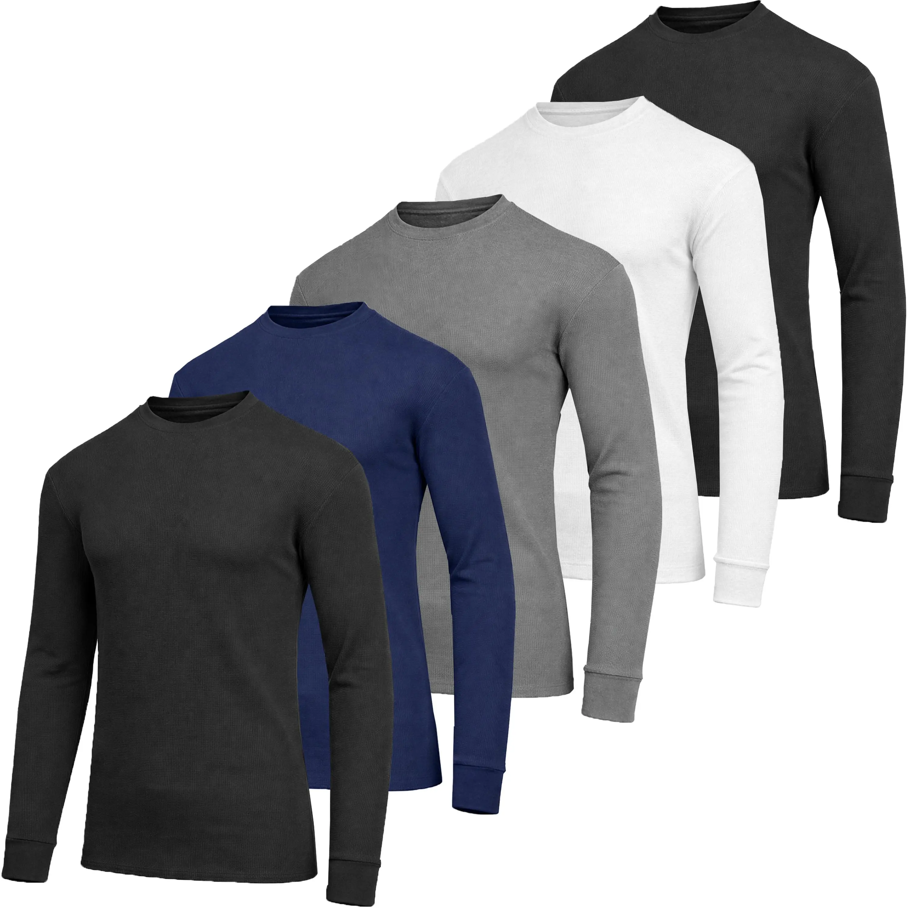 Men's 5-Pack 100% Cotton Waffle-Knit Thermal Shirts – Crew Neck & Henley