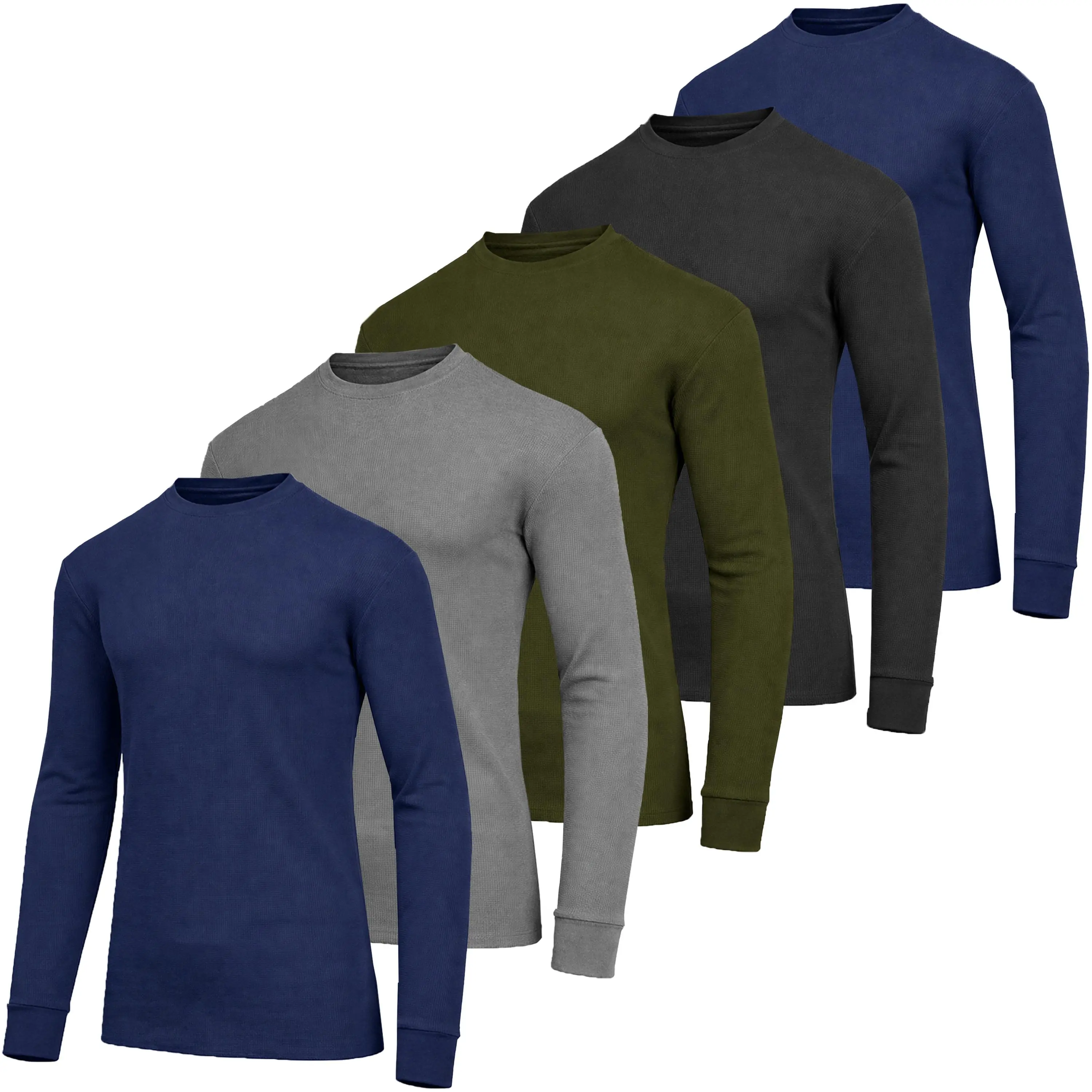 Men's 5-Pack 100% Cotton Waffle-Knit Thermal Shirts – Crew Neck & Henley
