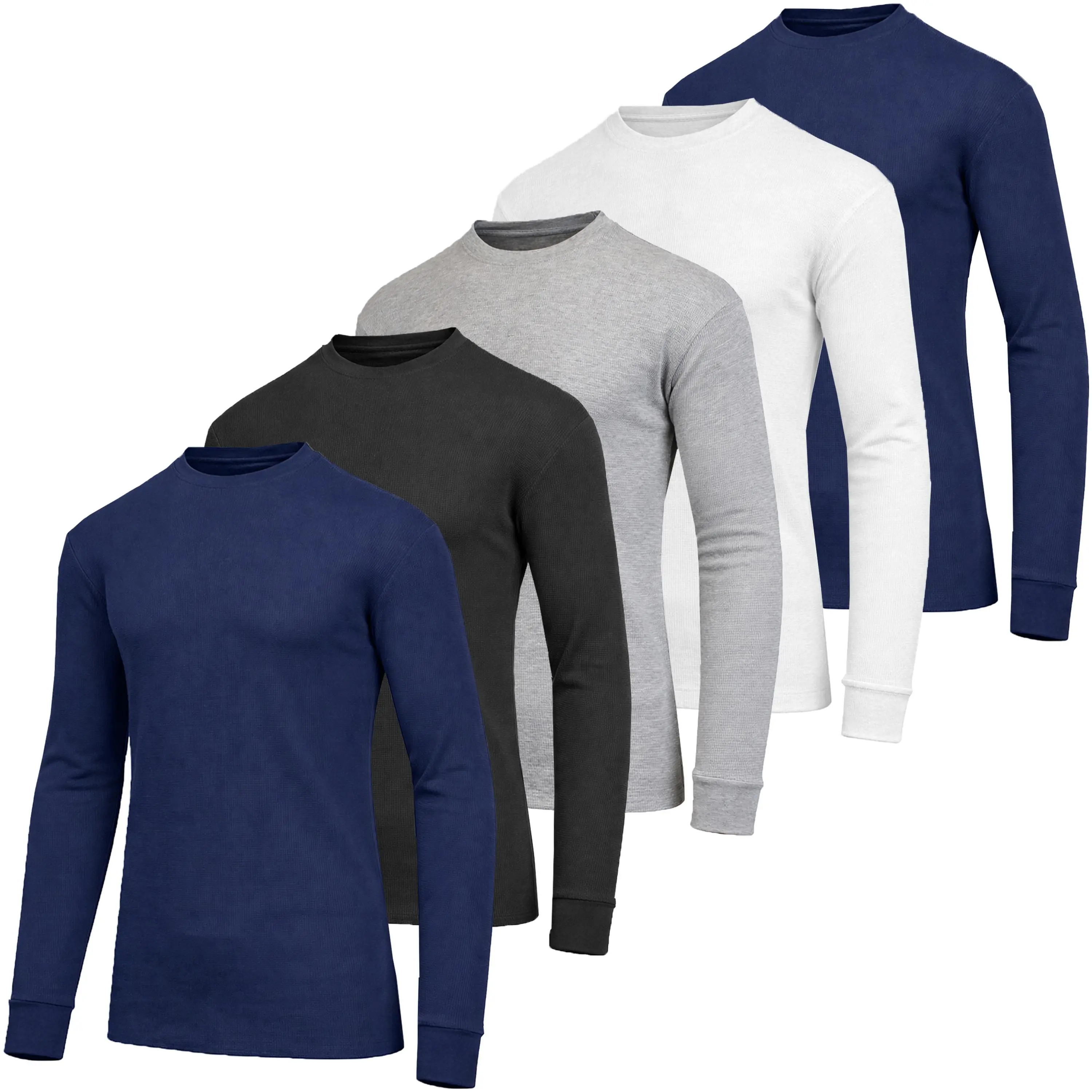 Men's 5-Pack 100% Cotton Waffle-Knit Thermal Shirts – Crew Neck & Henley