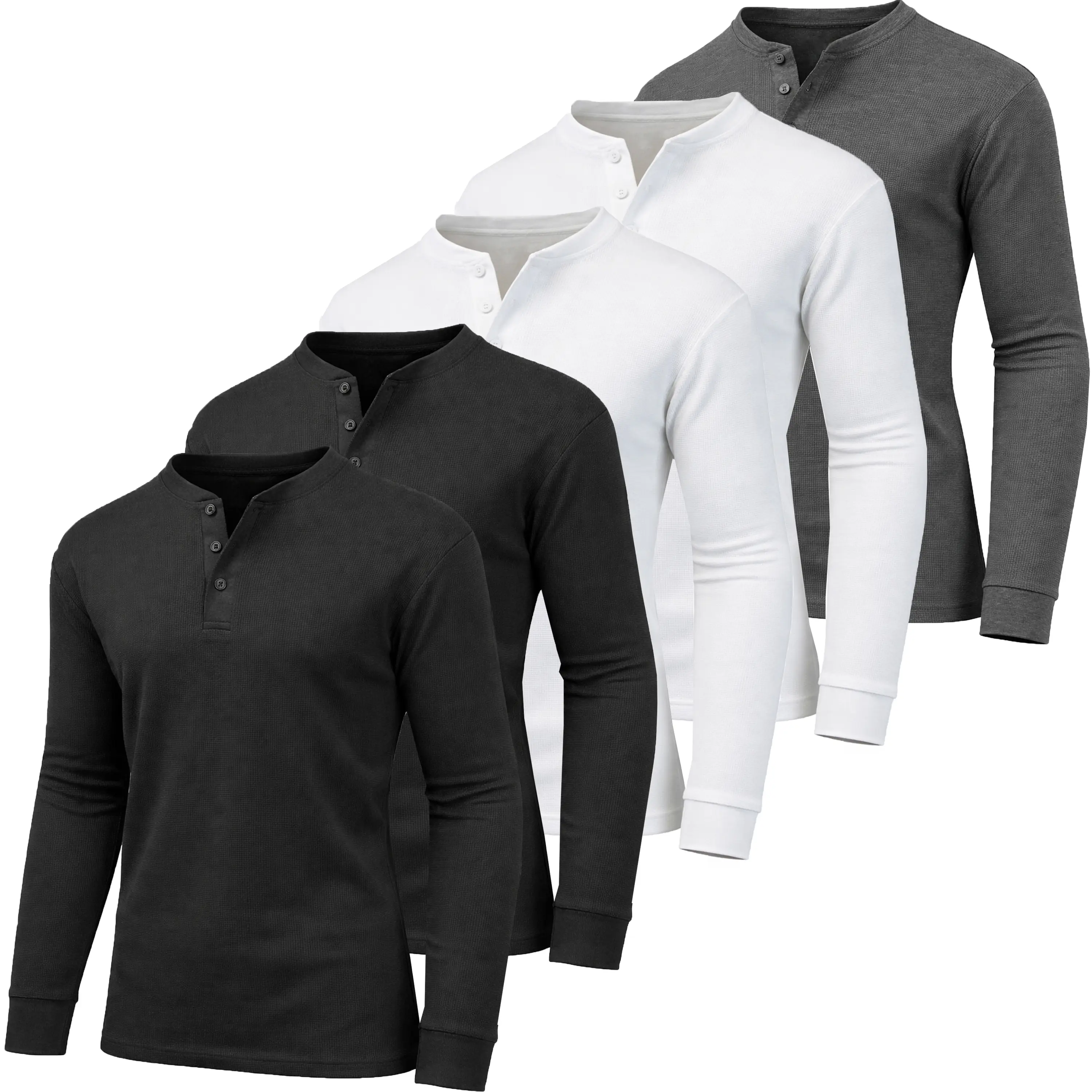 Men's 5-Pack 100% Cotton Waffle-Knit Thermal Shirts – Crew Neck & Henley