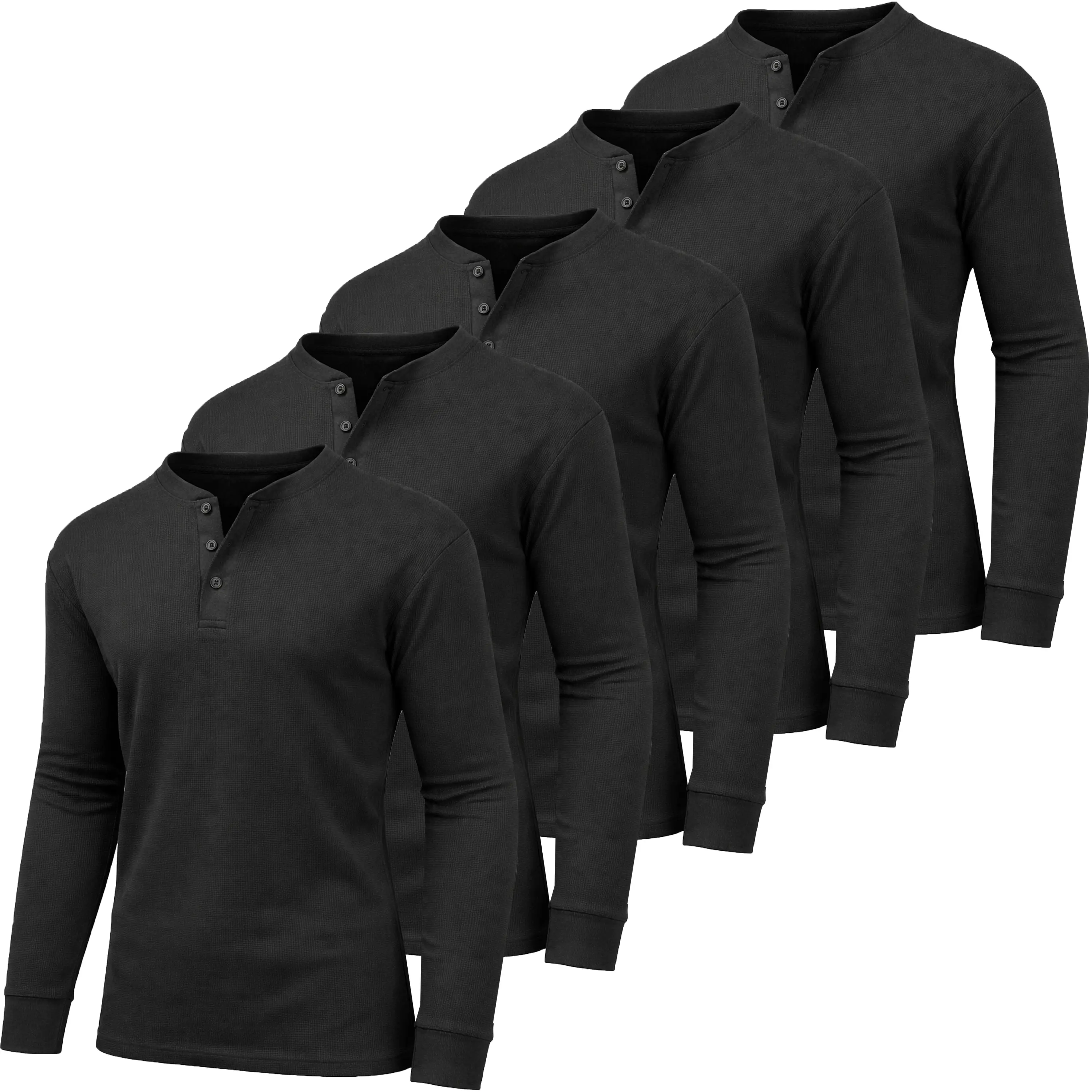 Men's 5-Pack 100% Cotton Waffle-Knit Thermal Shirts – Crew Neck & Henley