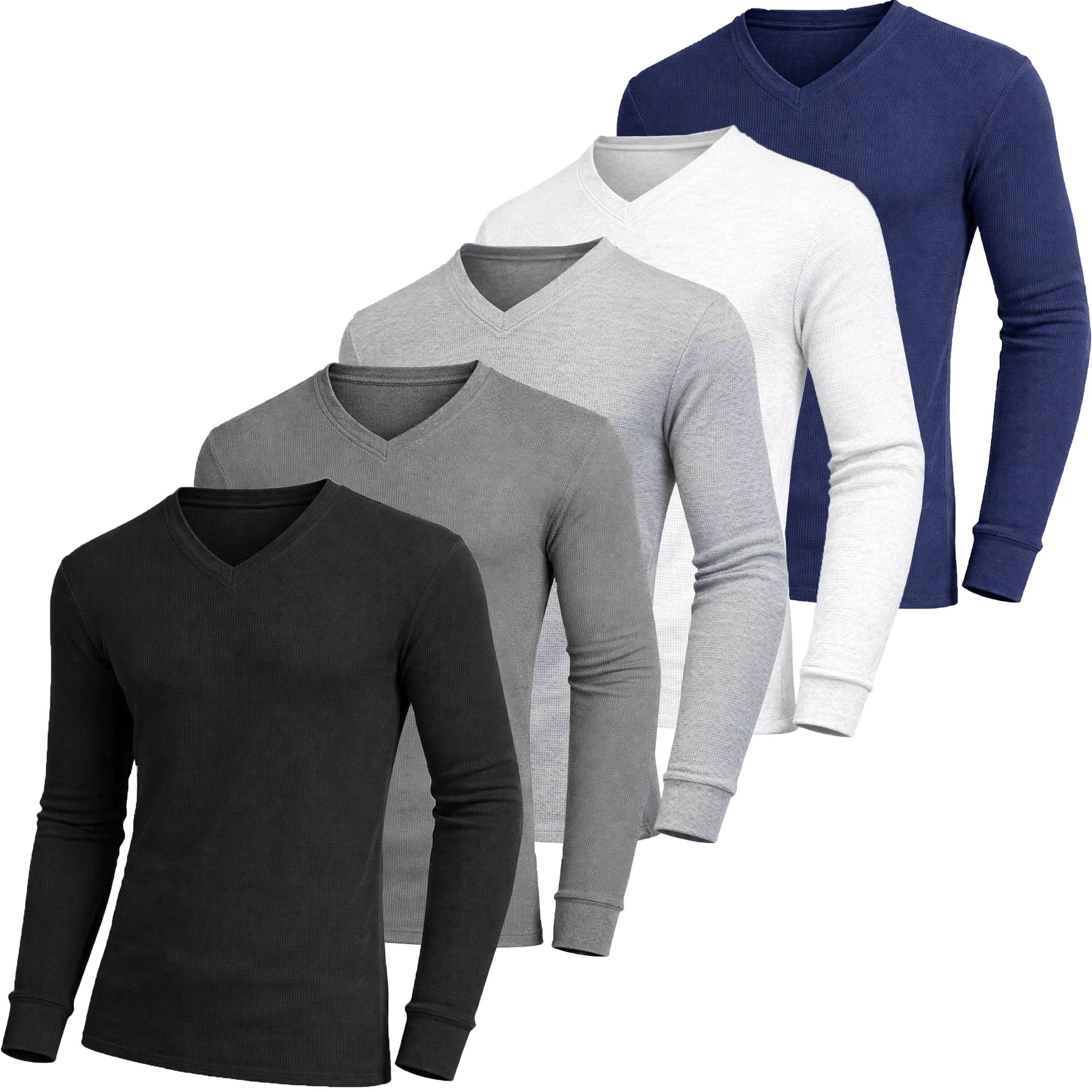 Men's 5-Pack 100% Cotton Waffle-Knit Thermal Shirts – Crew Neck & Henley