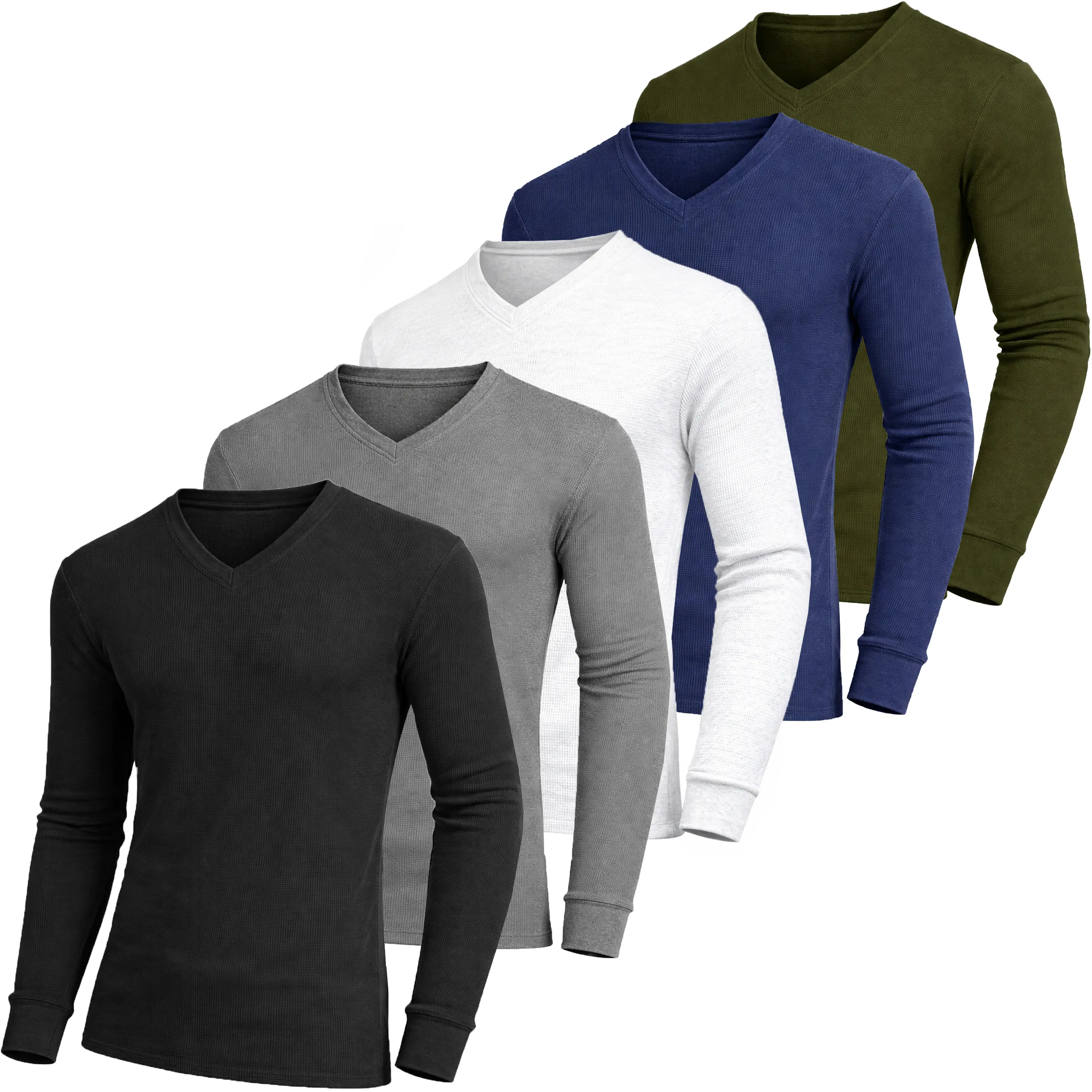 Men's 5-Pack 100% Cotton Waffle-Knit Thermal Shirts – Crew Neck & Henley