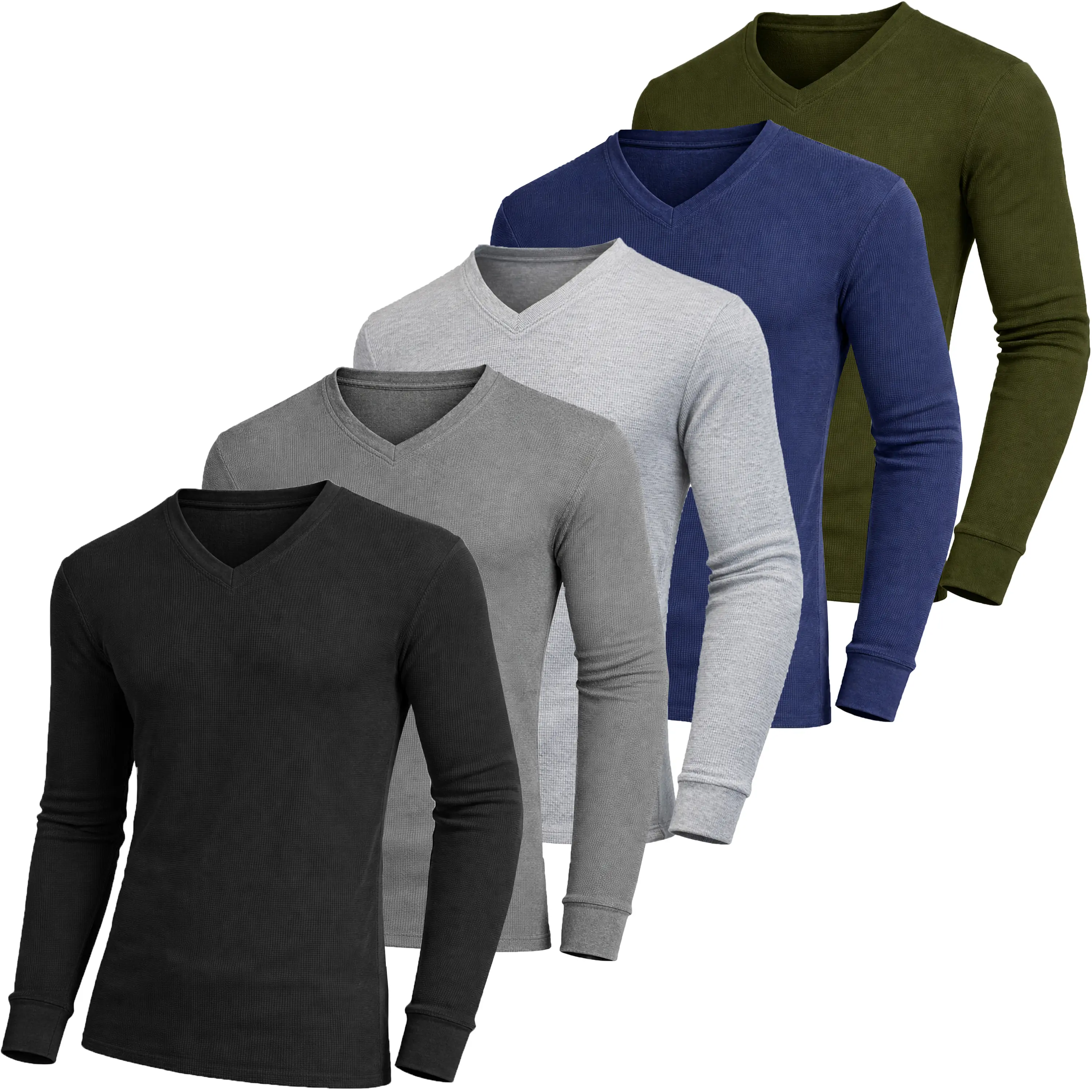 Men's 5-Pack 100% Cotton Waffle-Knit Thermal Shirts – Crew Neck & Henley