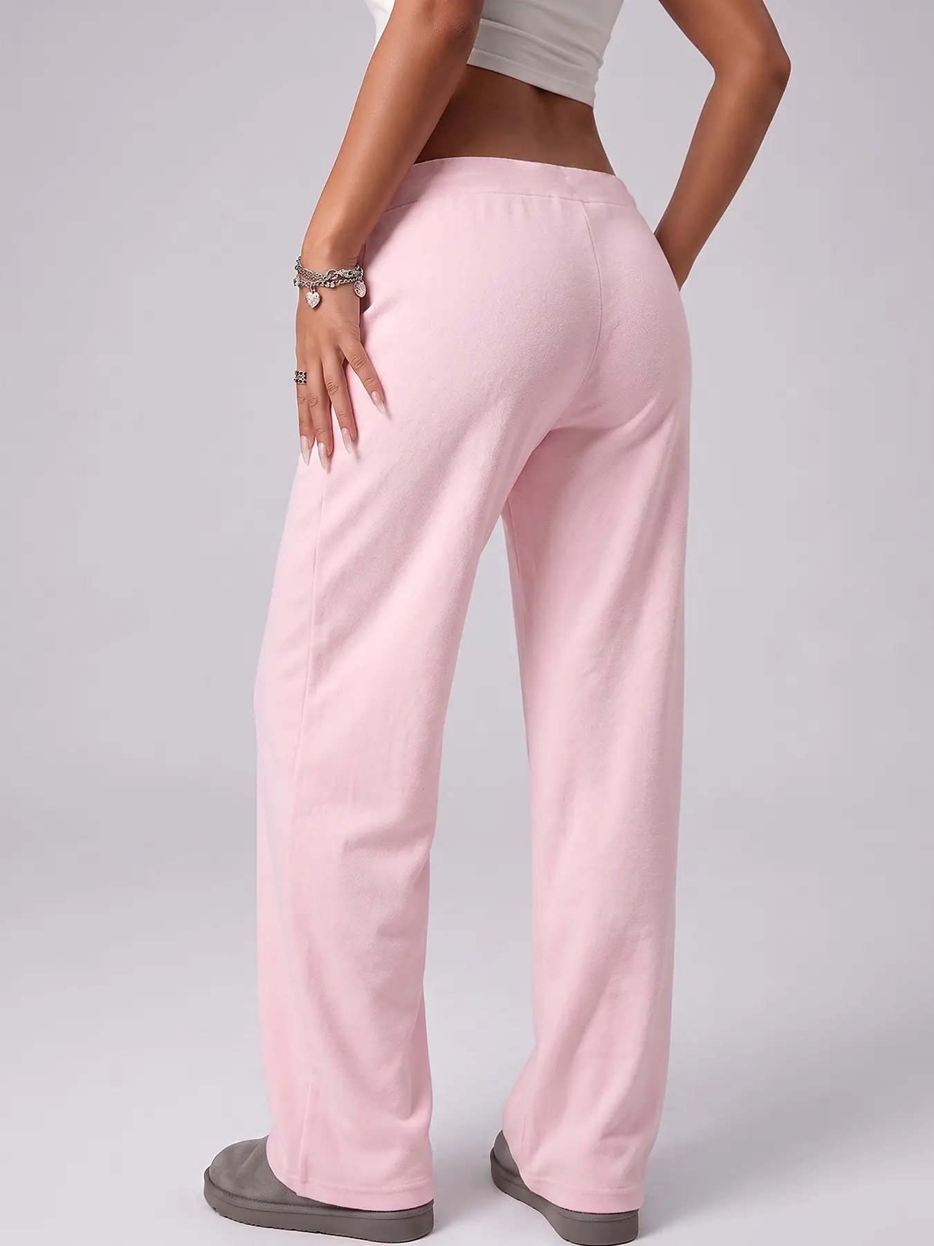Women's 100% Cotton Y2K Low-Rise Drawstring Flared Sweatpants, Soft Casual Lounge Pants