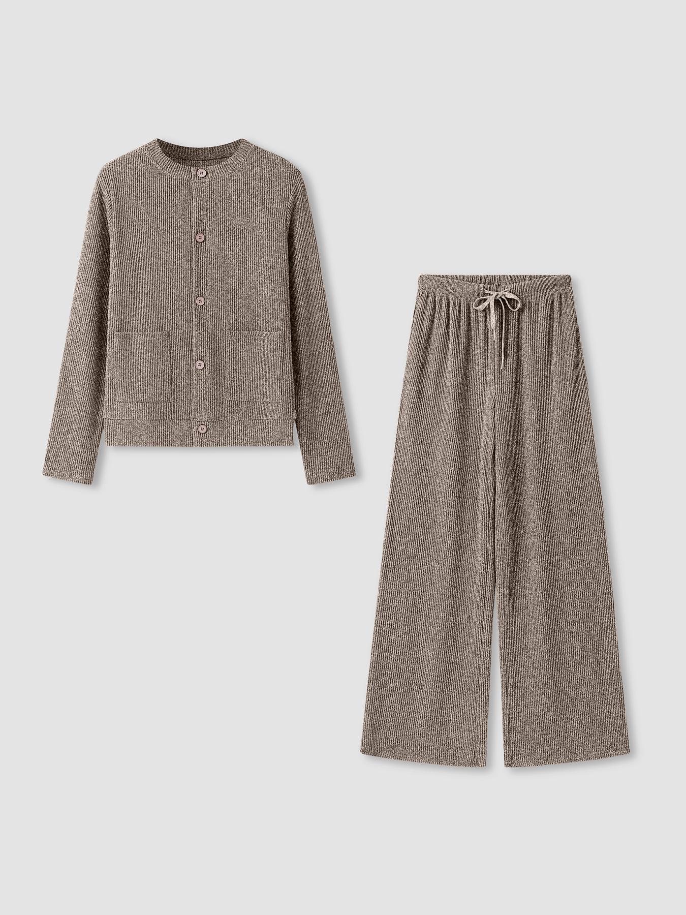 Women's Comfortable Round Neck Knit Sweater & High-Waist Wide-Leg Pants Set for Everyday Wear