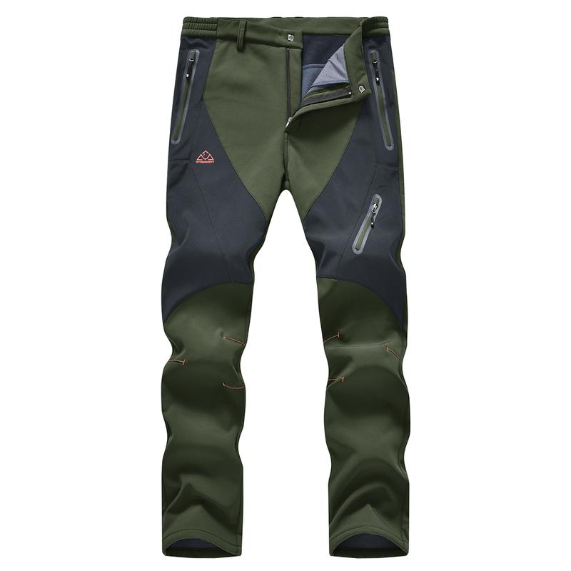 Men's Waterproof Insulated Thermal Softshell Hiking Pants with Zipper Pockets