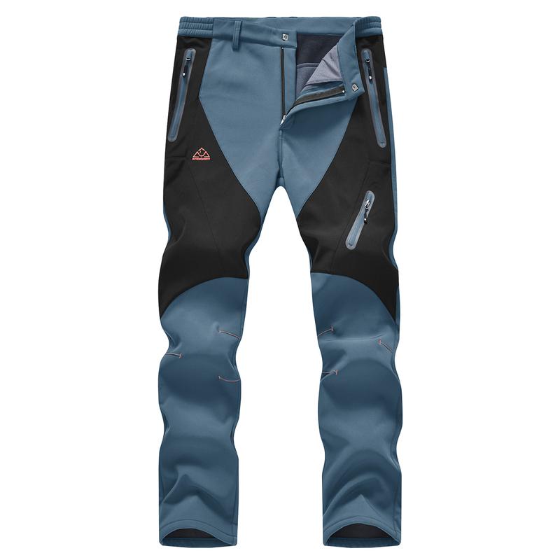 Men's Waterproof Insulated Thermal Softshell Hiking Pants with Zipper Pockets