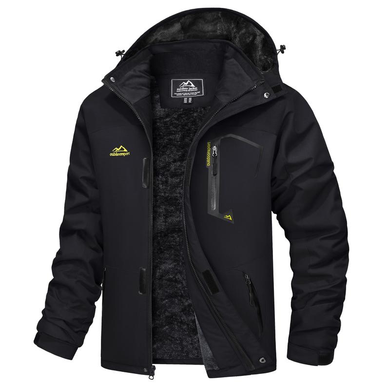 Men's Waterproof Wind-Resistant Fleece-Lined Ski & Hiking Jacket with Detachable Hood & Multi-Pockets