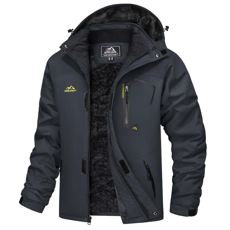 Men's Waterproof Wind-Resistant Fleece-Lined Ski & Hiking Jacket with Detachable Hood & Multi-Pockets